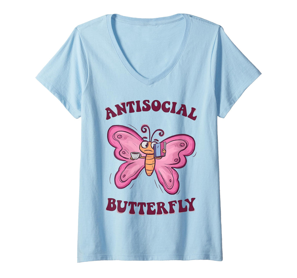 Womens Groovy Anti Social Butterfly Ironic T-Shirt - Trendy Graphic Unisex - T-Shirt, Sweatshirt, Hoodie