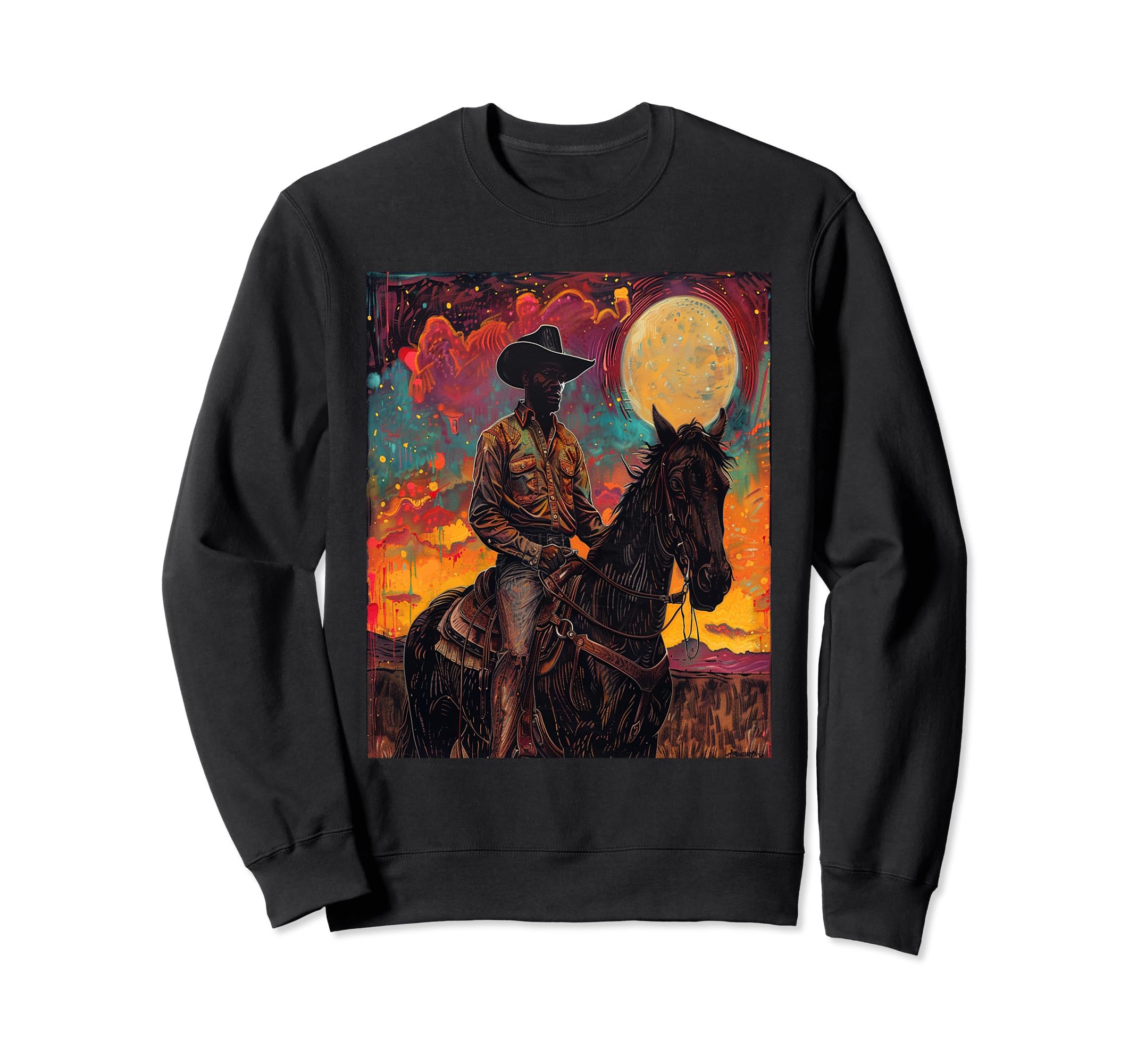 Young Black Western Cowboy Wearing Sweatshirt - Custom Art Print Men Women - T-Shirt, Sweatshirt, Hoodie