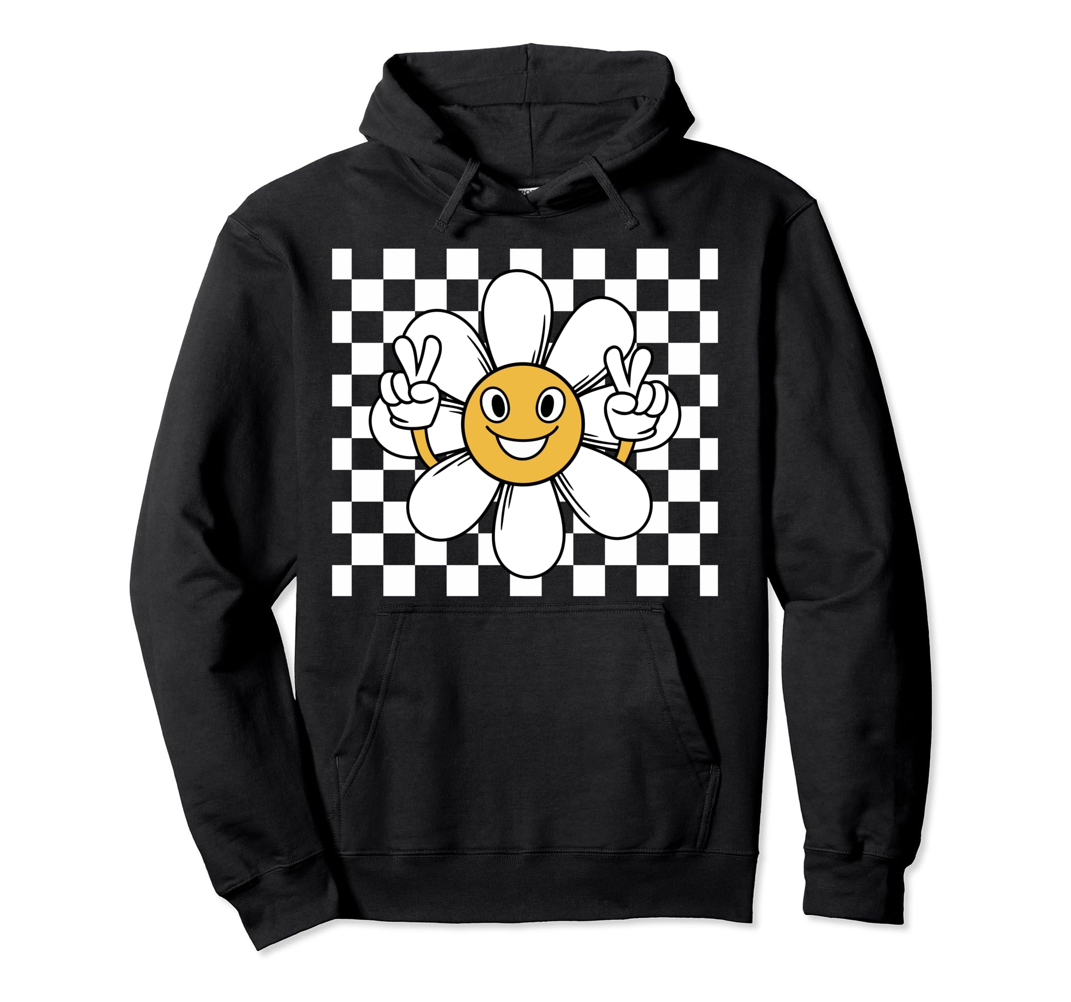 Checkered Happy Flower Smiling Face Hoodie - Graphic Print Unisex - T-Shirt, Sweatshirt, Hoodie
