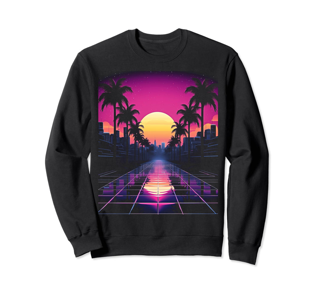 Vaporwave Cityscape 80S Sweatshirt - Fun Novelty Design for Adults - T-Shirt, Sweatshirt, Hoodie