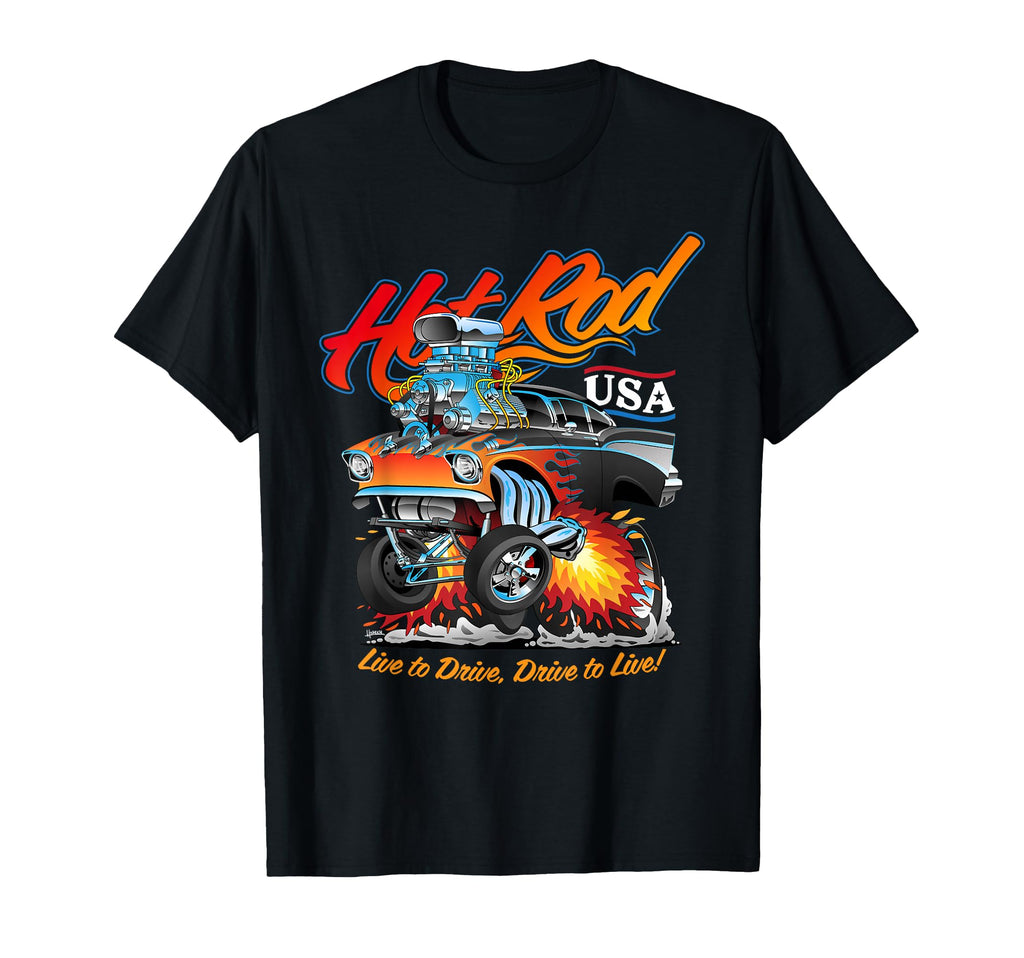 Hotrod Usa Muscle Car Cartoon Hotrod T-Shirt - Graphic Print Men Women - T-Shirt, Sweatshirt, Hoodie