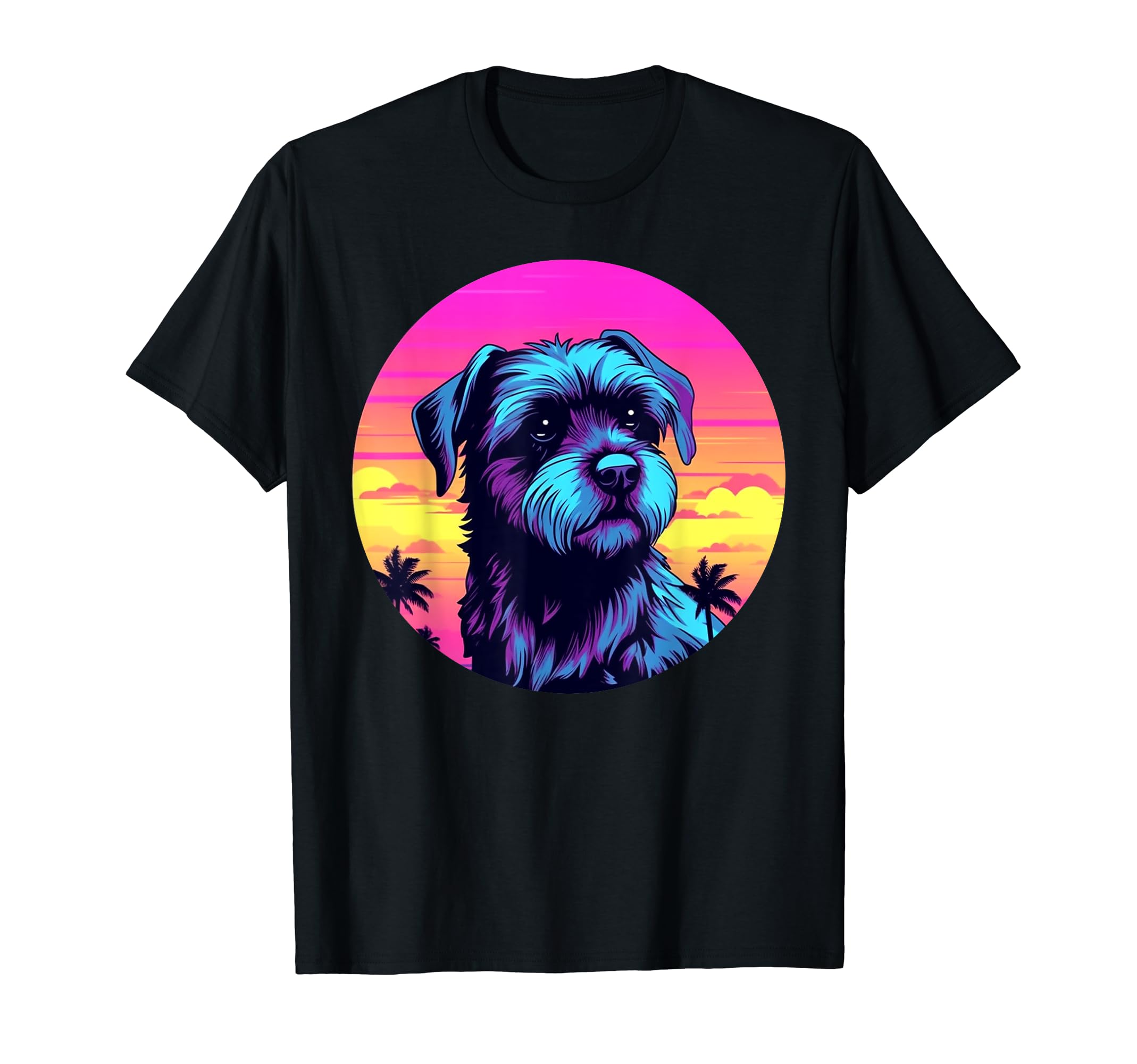 Miniature Schnauzer 80S Synthwave Sunset T-Shirt - Graphic Print Unisex - T-Shirt, Sweatshirt, Hoodie