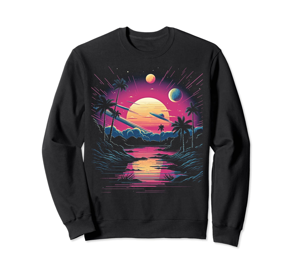 Vaporwave Solar System 80S Synthwave Sweatshirt - Graphic Print Unisex - T-Shirt, Sweatshirt, Hoodie