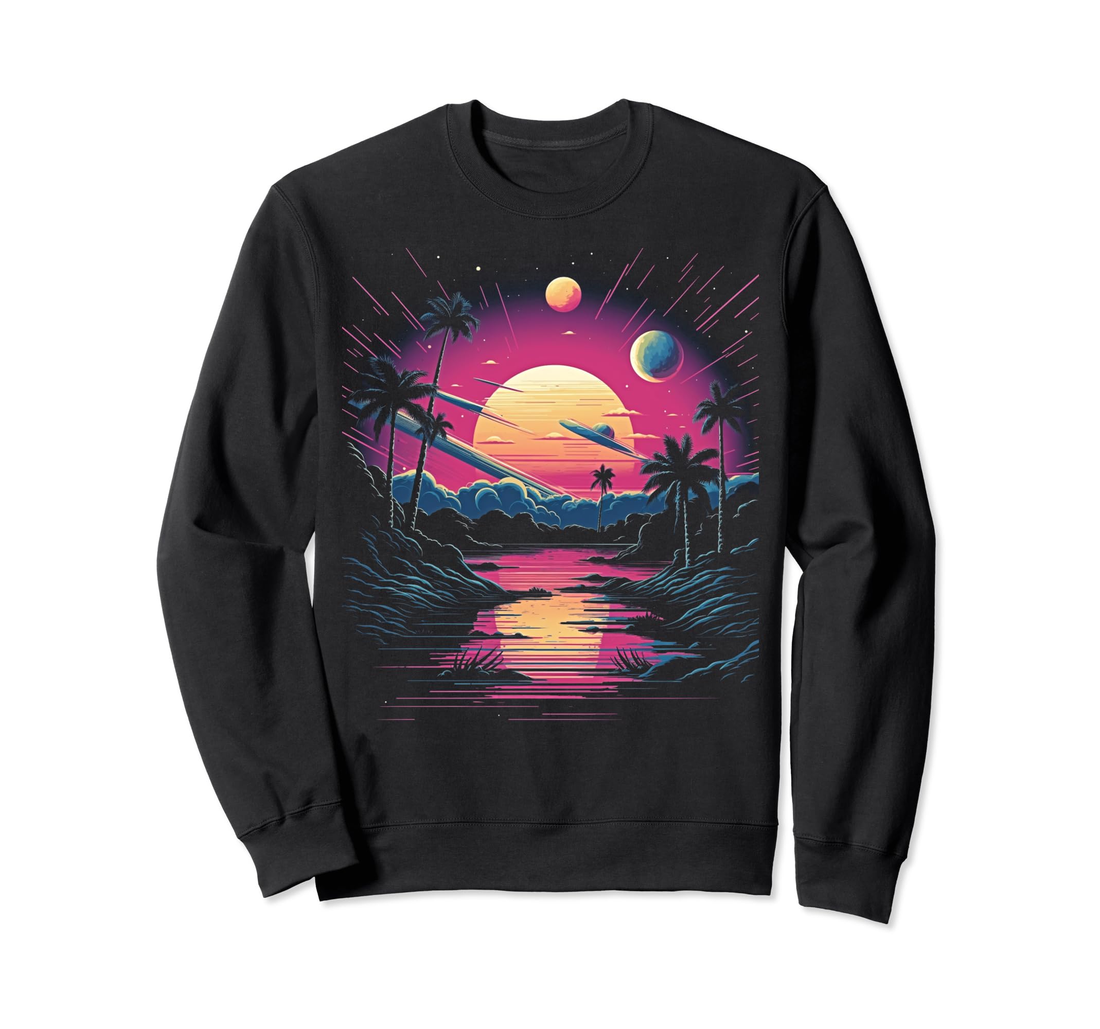 Vaporwave Solar System 80S Synthwave Sweatshirt - Graphic Print Unisex - T-Shirt, Sweatshirt, Hoodie