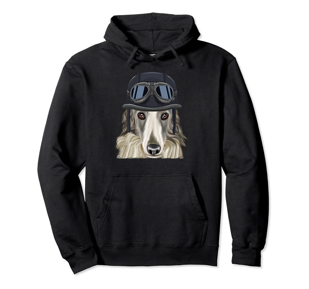 Funny Motorcycle Helmet Borzoi Hoodie - Aesthetic Graphic Unisex - T-Shirt, Sweatshirt, Hoodie