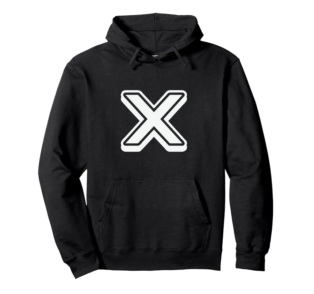 Bold Letter White X Outline Alphabet Hoodie - Fun Novelty Design Unisex - T-Shirt, Sweatshirt, Hoodie
