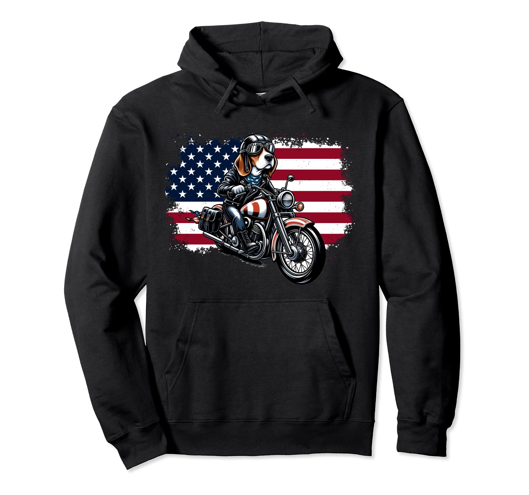 Patriotic Beagle Motorcycle Hoodie - Graphic Print Men Women - T-Shirt, Sweatshirt, Hoodie
