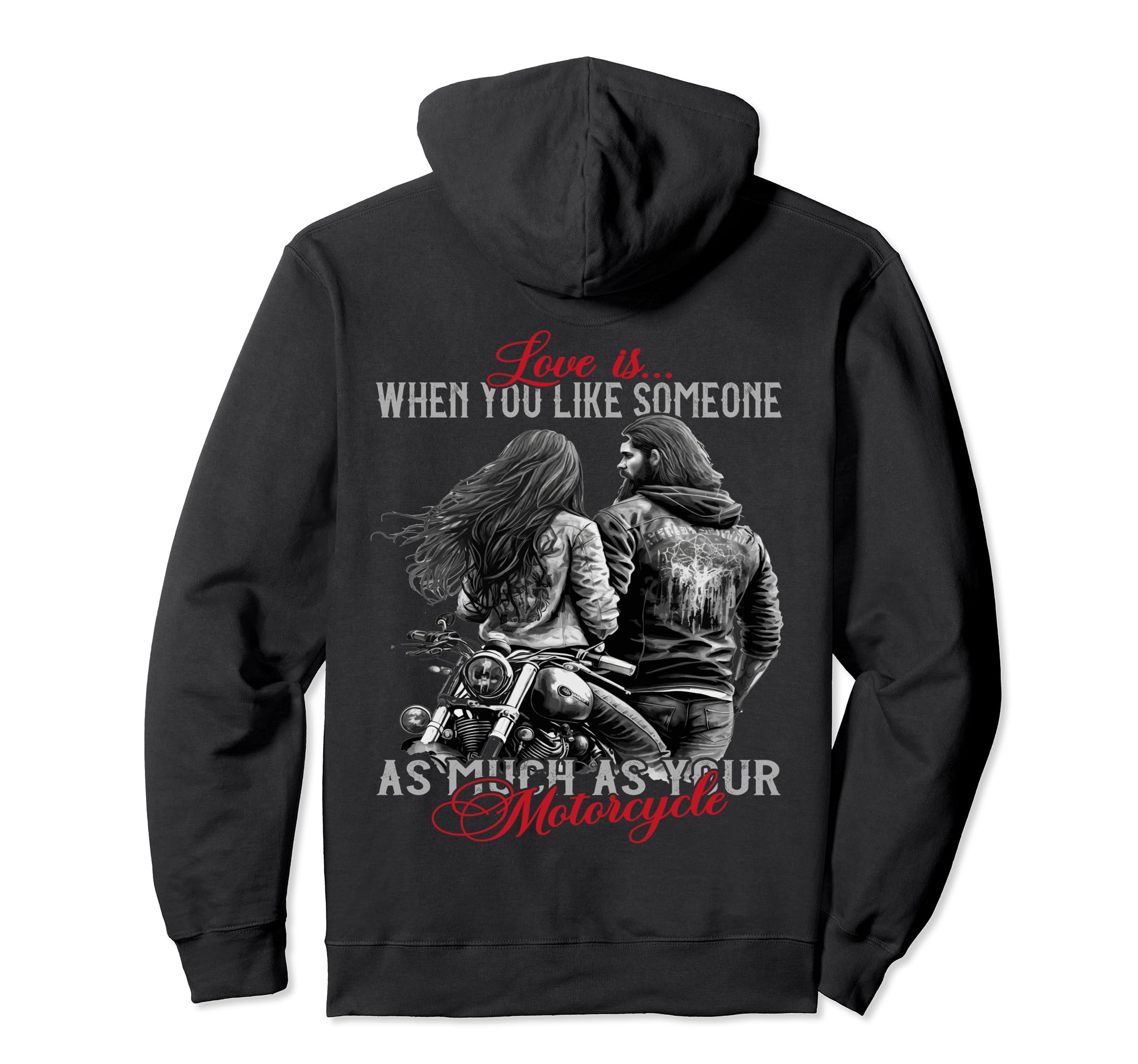 Biker Couple Motorcycle Love Is When Hoodie - Aesthetic Graphic Men Women - T-Shirt, Sweatshirt, Hoodie
