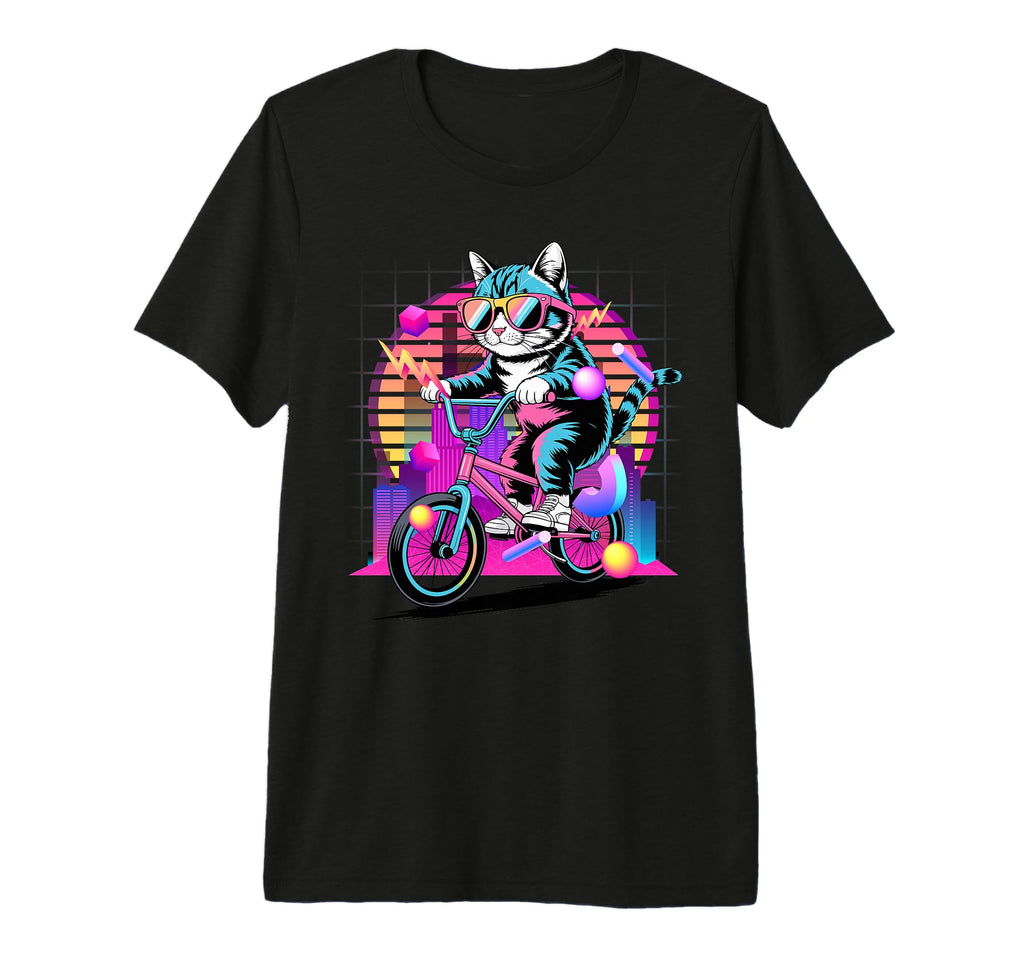 Cat Riding Bmx Bike 80S Synthwave T-Shirt - Casual Everyday Wear Unisex - T-Shirt, Sweatshirt, Hoodie
