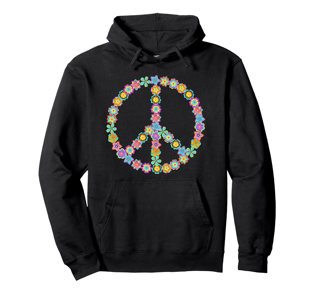 Peace Sign Flowers Pastel Hippie 60S Hoodie - Aesthetic Graphic for Adults - T-Shirt, Sweatshirt, Hoodie