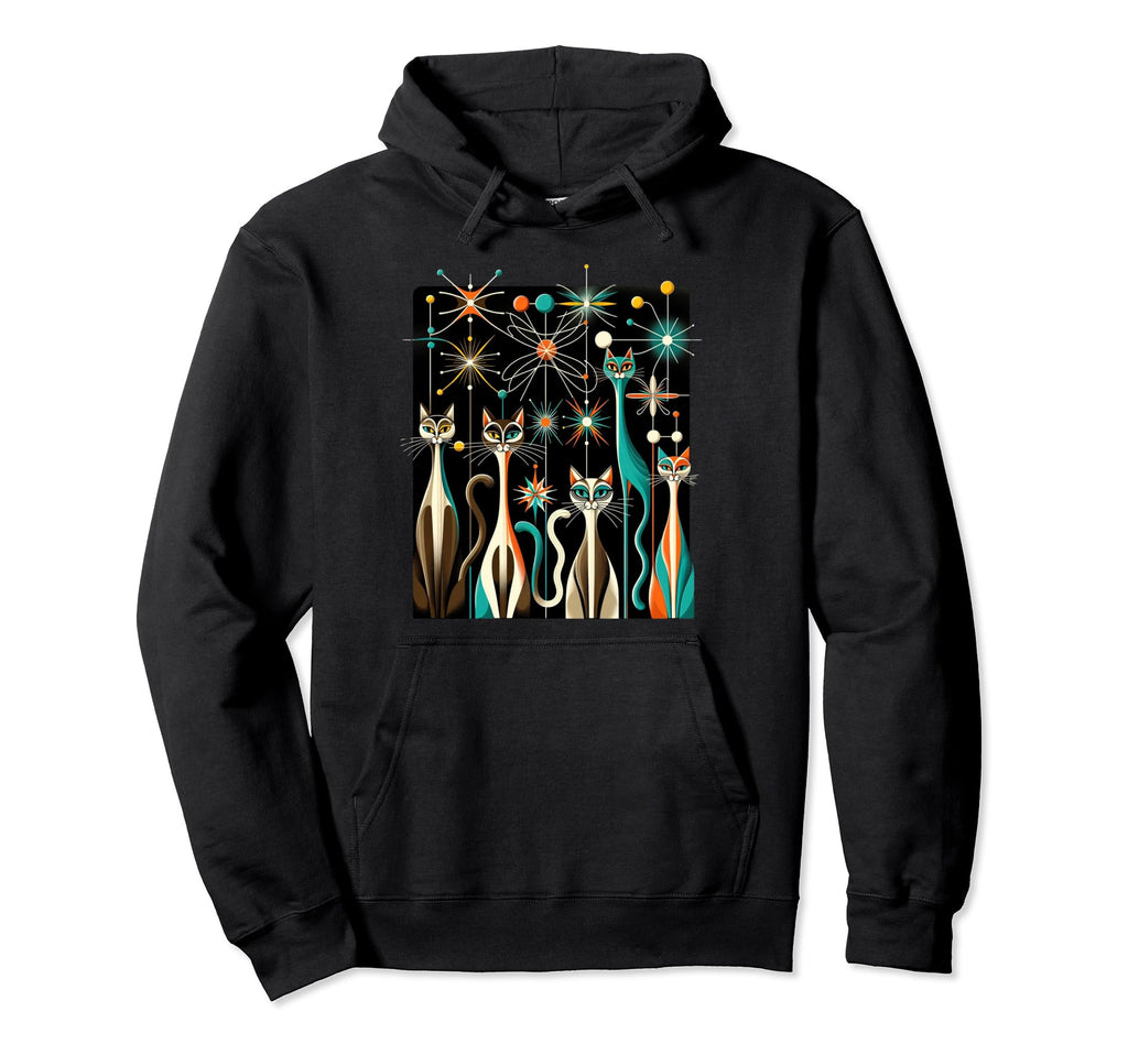 Fancy Mid Century Long Neck Cats 50S 60S Hoodie - Trendy Graphic Men Women - T-Shirt, Sweatshirt, Hoodie
