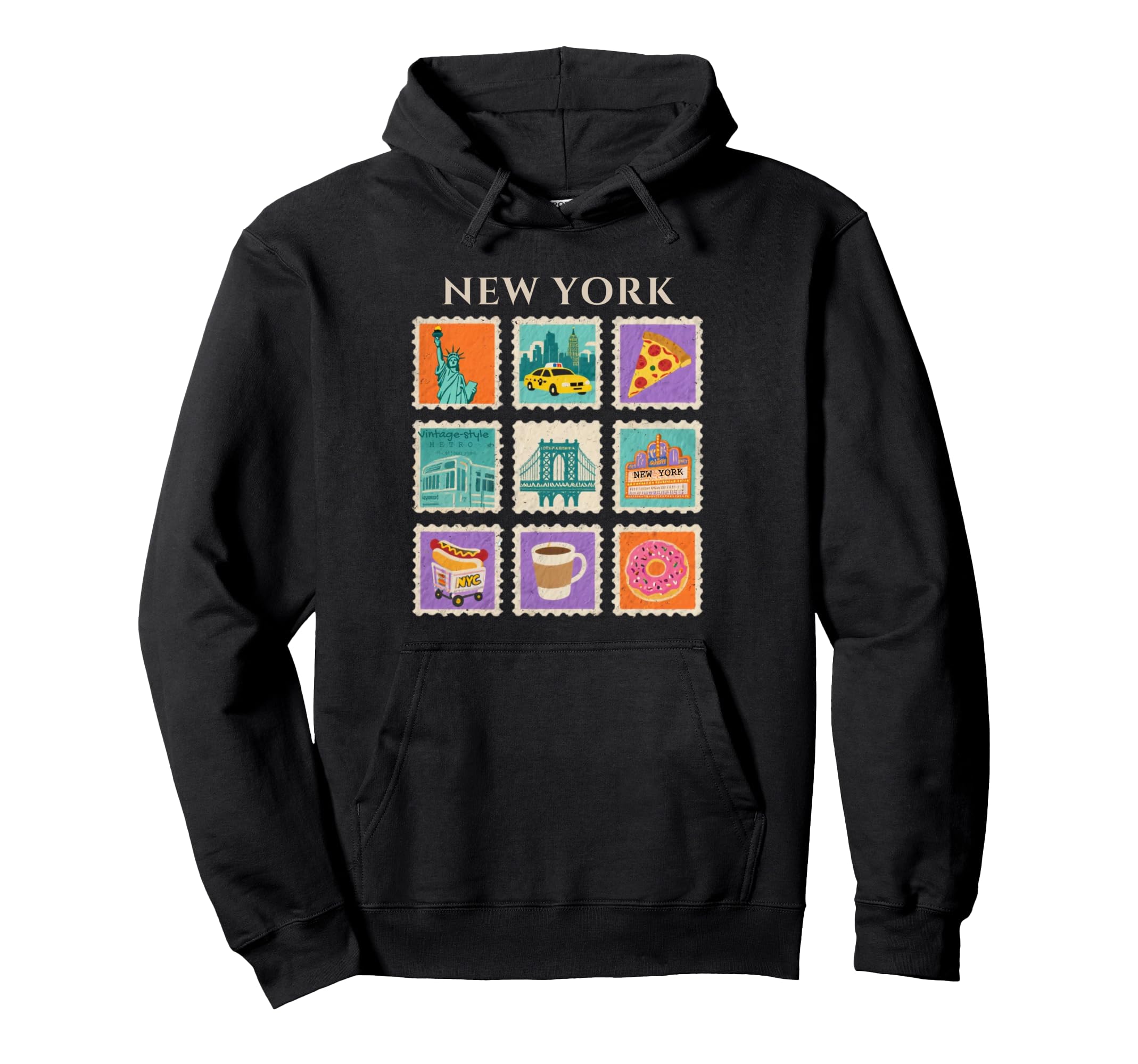 New York City Postage Stamps Hoodie - Fun Novelty Design for Adults - T-Shirt, Sweatshirt, Hoodie