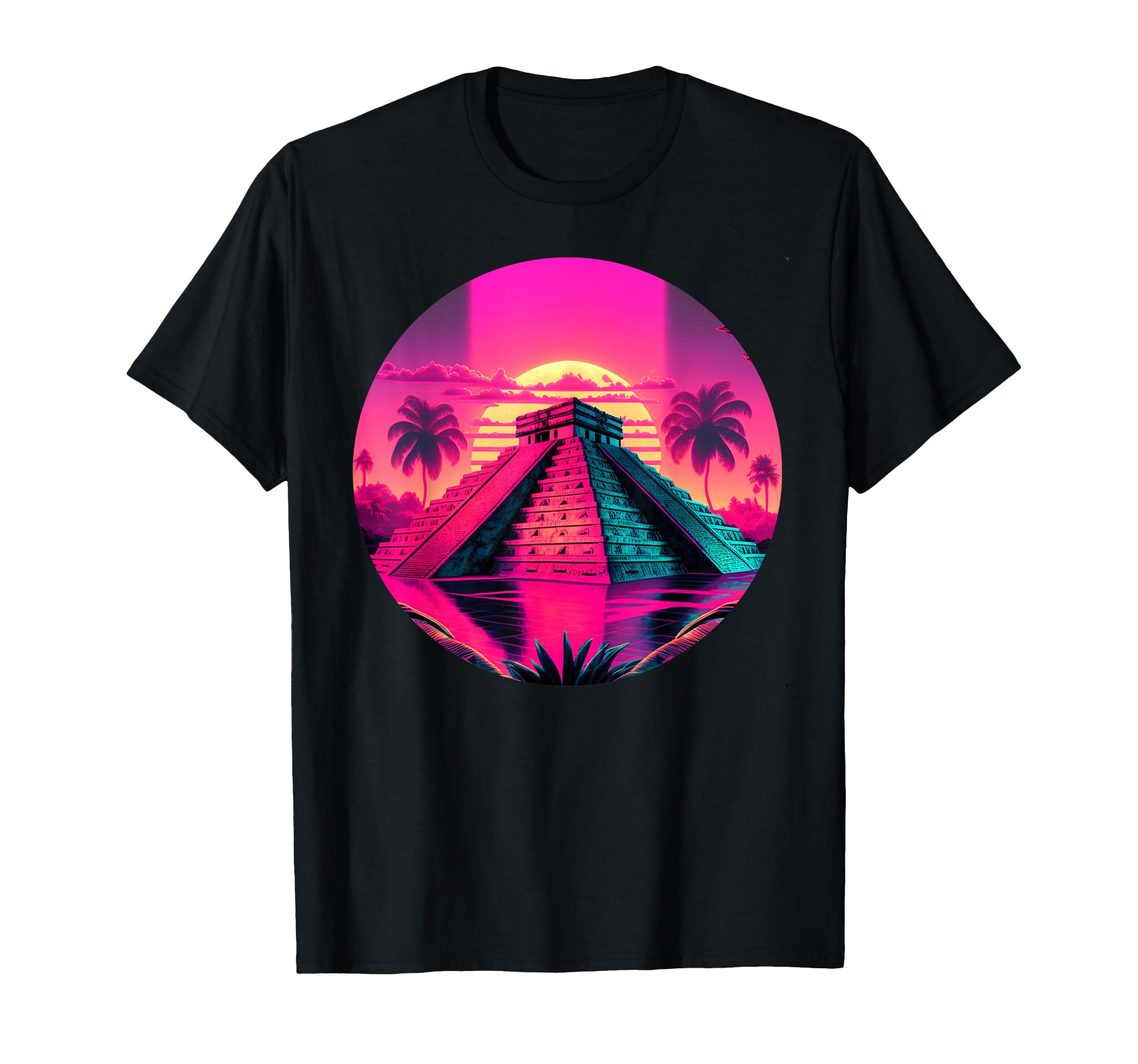 Synthwave 80S Chichen Itza Pyramid T-Shirt - Unique Graphic Unisex - T-Shirt, Sweatshirt, Hoodie