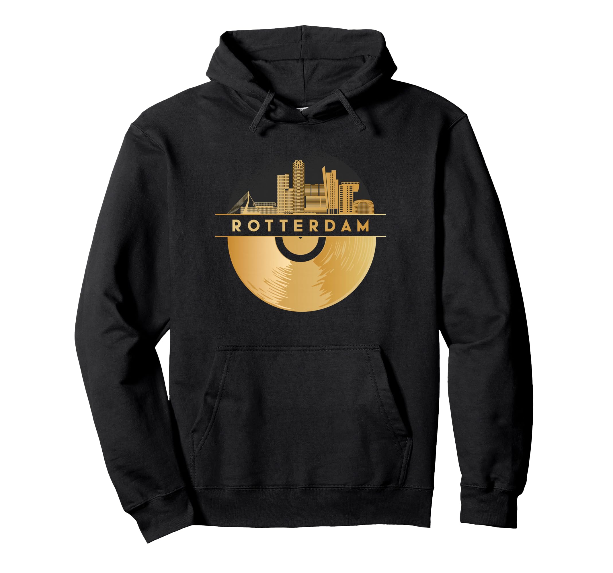 Vinyl Record Player Disco Music Skyline Hoodie - Minimalist Print Unisex - T-Shirt, Sweatshirt, Hoodie