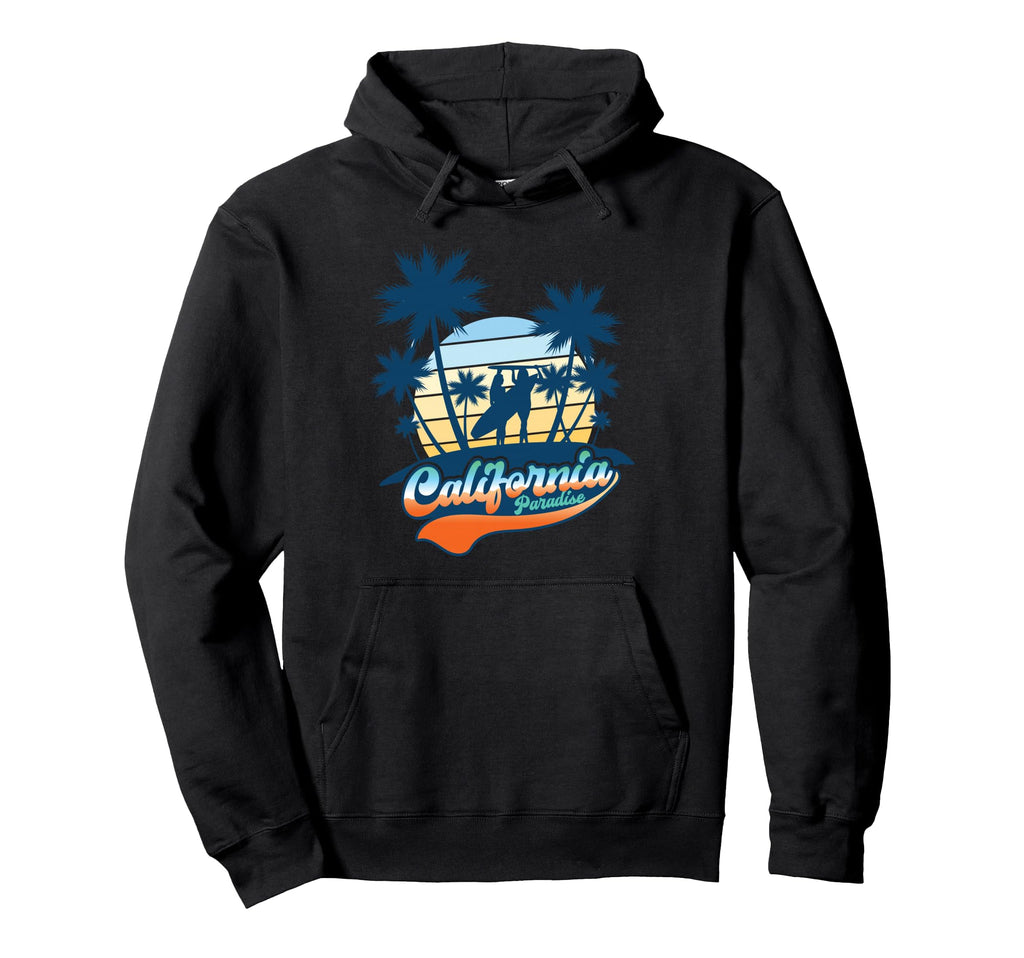 California Paradise Surf Beach Sunset Hoodie - Unique Graphic for Adults - T-Shirt, Sweatshirt, Hoodie
