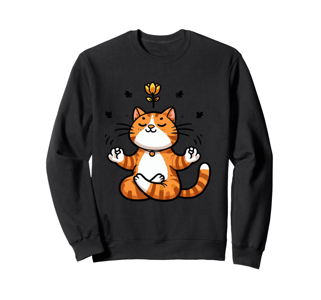 Meditation Cat Yoga Pose Relaxing Sweatshirt - Minimalist Print for Adults - T-Shirt, Sweatshirt, Hoodie