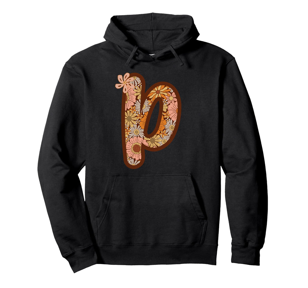 Floral Letter P Boho Botanical Alphabet Hoodie - Graphic Print Men Women - T-Shirt, Sweatshirt, Hoodie