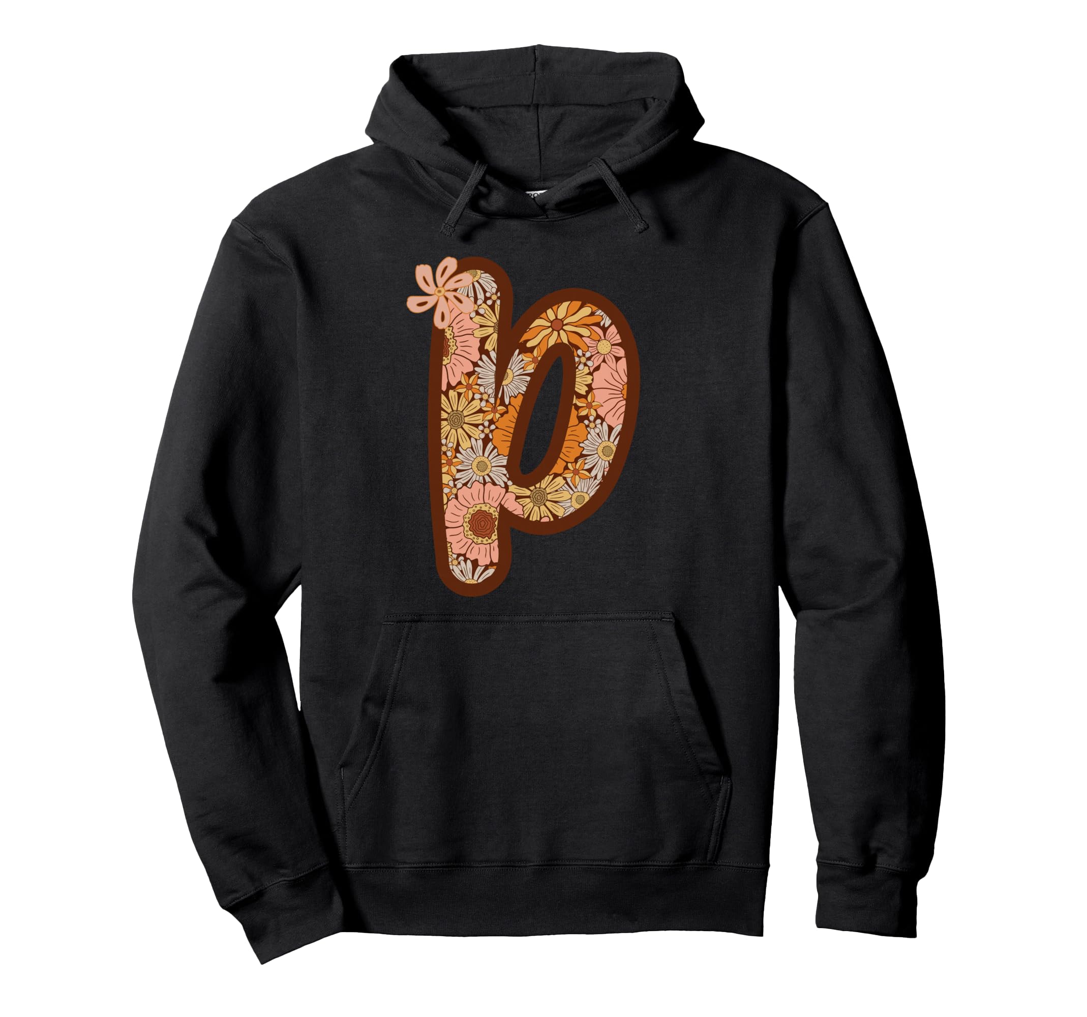 Floral Letter P Boho Botanical Alphabet Hoodie - Graphic Print Men Women - T-Shirt, Sweatshirt, Hoodie