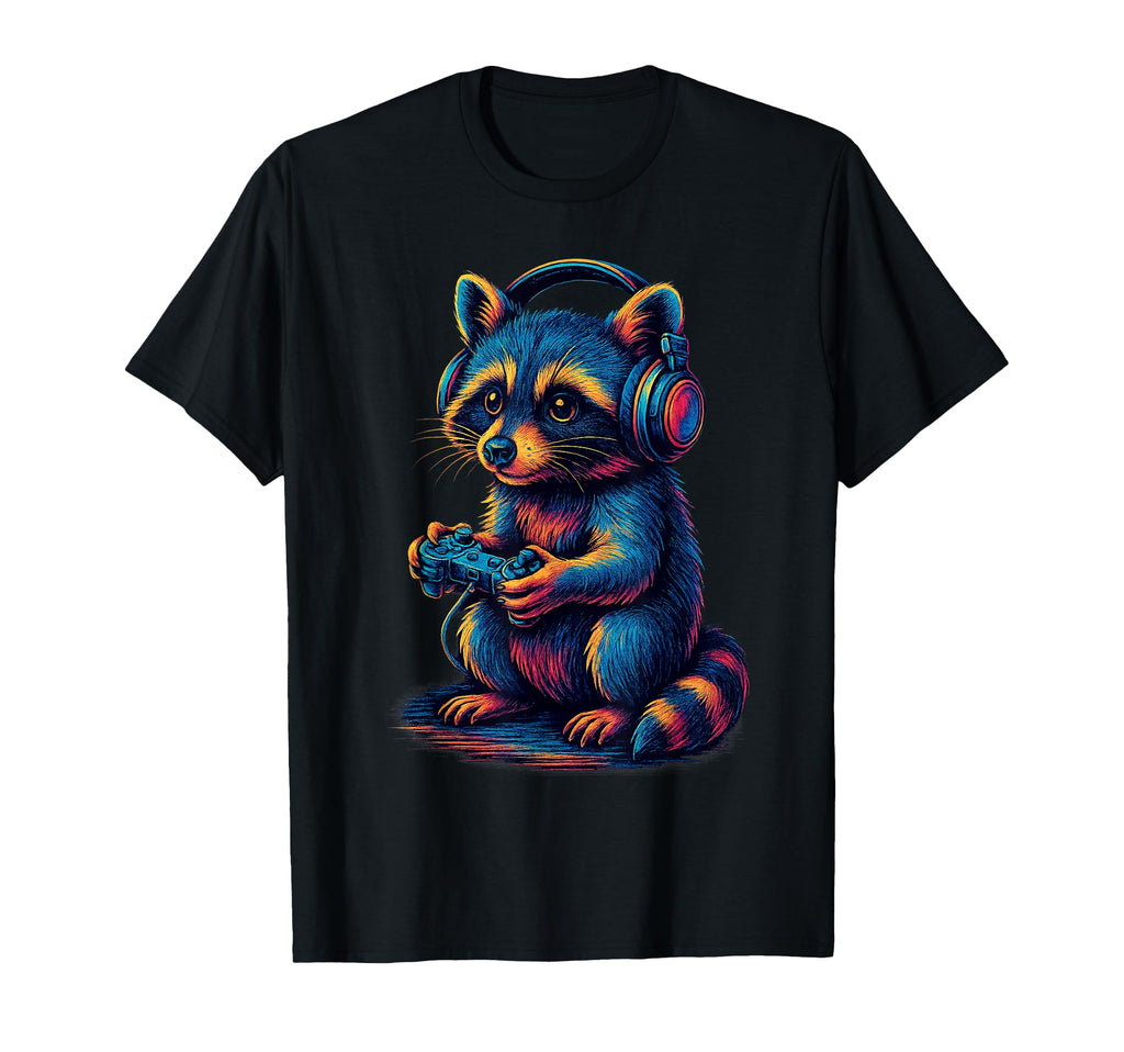 Raccoon Gamer Gaming Animal Lover T-Shirt - Fun Novelty Design Unisex - T-Shirt, Sweatshirt, Hoodie