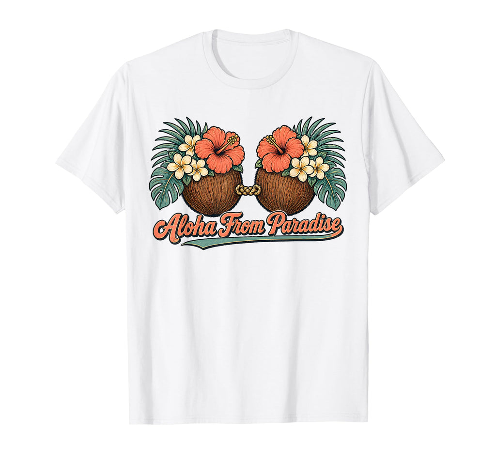 Aloha Paradise Coconut Bra Tropical T-Shirt - Custom Art Print for Adults - T-Shirt, Sweatshirt, Hoodie