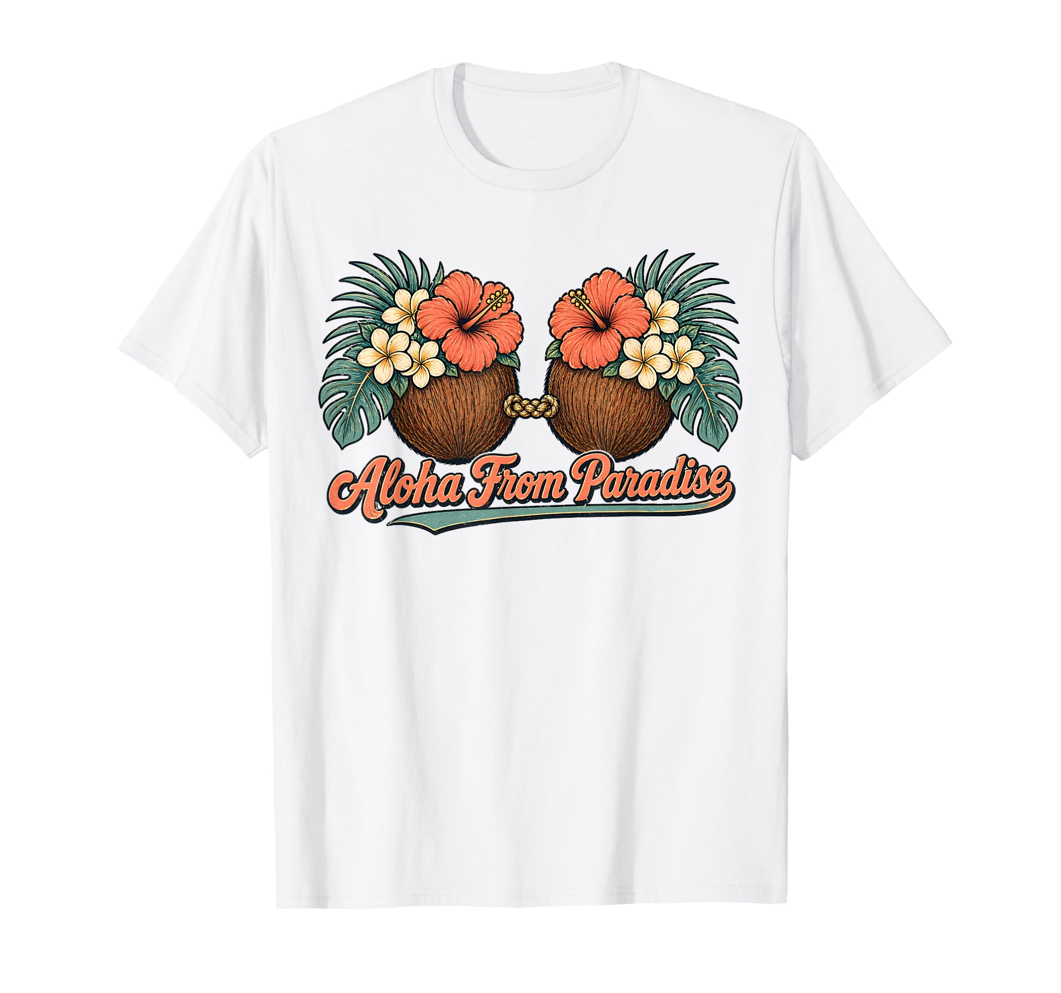 Aloha Paradise Coconut Bra Tropical T-Shirt - Custom Art Print for Adults - T-Shirt, Sweatshirt, Hoodie