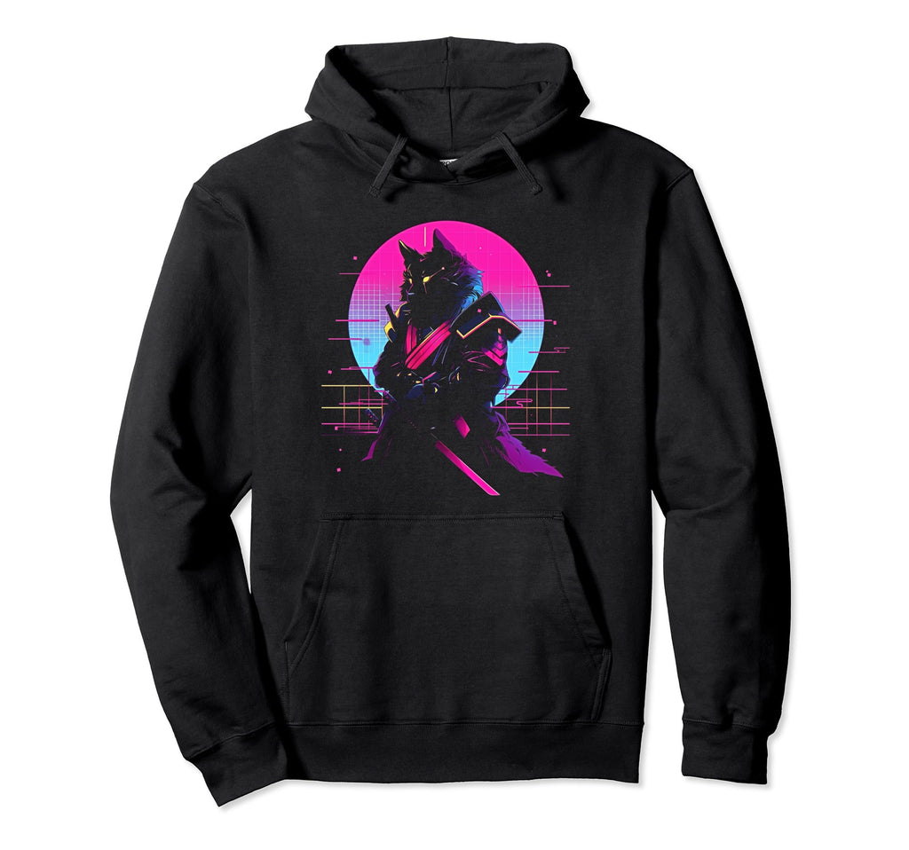 Synthwave Cat Samurai Mediation Hoodie - Trendy Graphic for Adults - T-Shirt, Sweatshirt, Hoodie