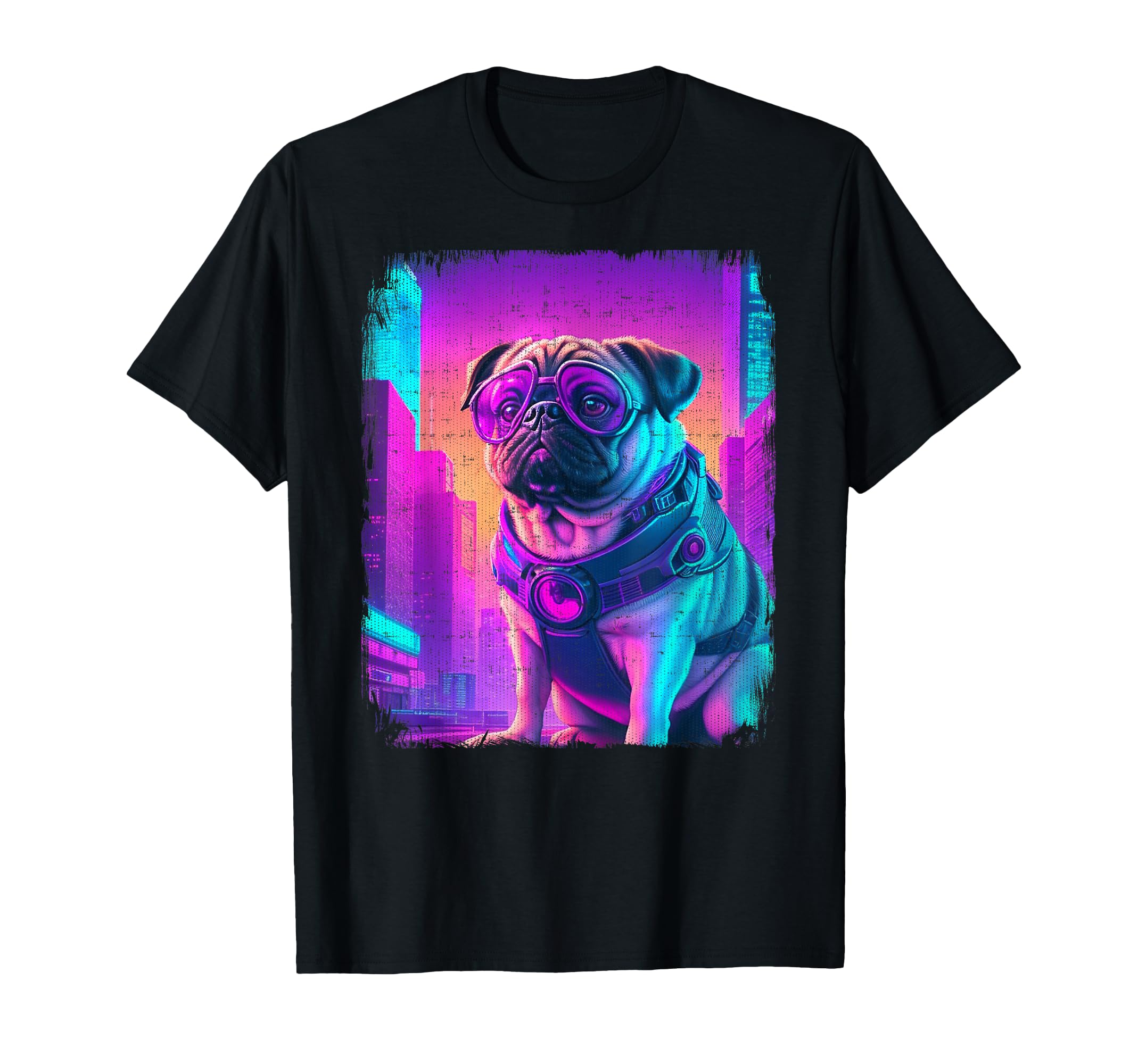 Pug Dog Cyber Vaporwave 80S Synthwave T-Shirt - Trendy Graphic for Adults - T-Shirt, Sweatshirt, Hoodie