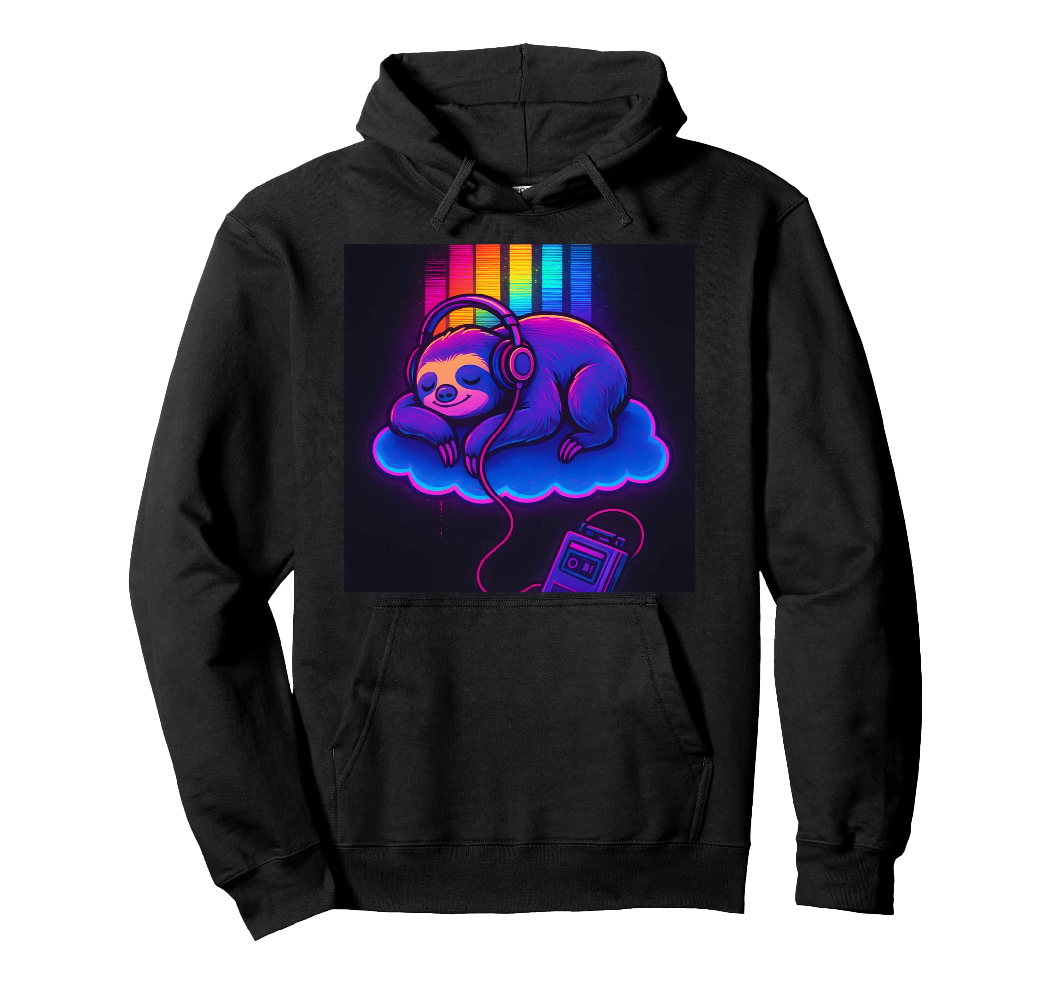 Synthwave Sleeping Sloth Cassette Hoodie - Custom Art Print Men Women - T-Shirt, Sweatshirt, Hoodie
