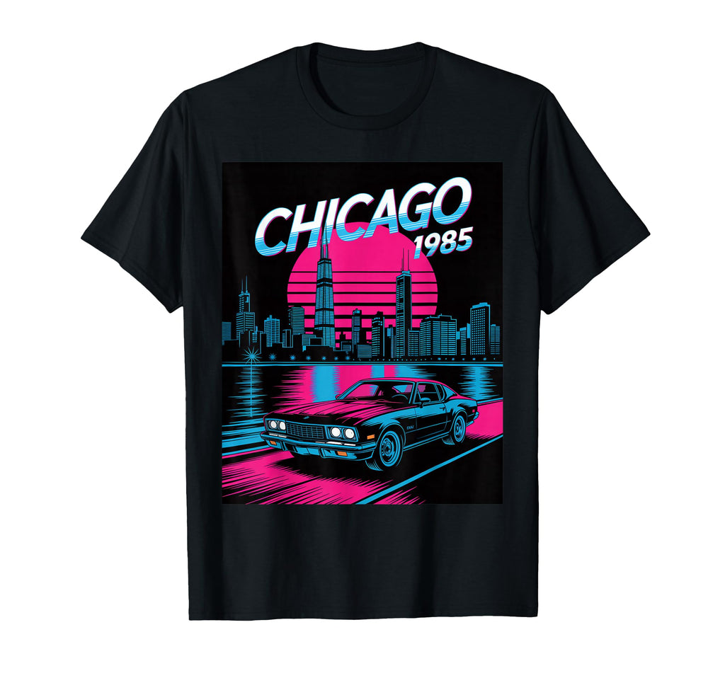 Chicago 1985 Muscle Car Skyline T-Shirt - Unique Graphic for Adults - T-Shirt, Sweatshirt, Hoodie