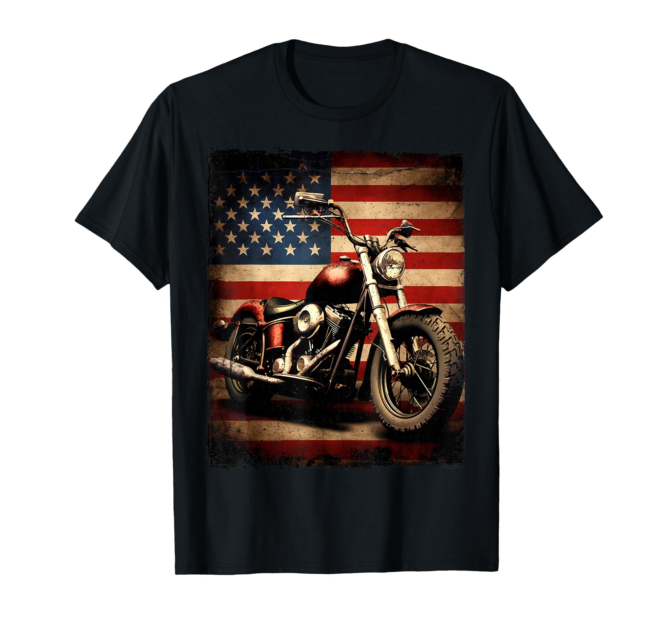 Motorcycle Usa Flag Biker American T-Shirt - Fun Novelty Design for Adults - T-Shirt, Sweatshirt, Hoodie