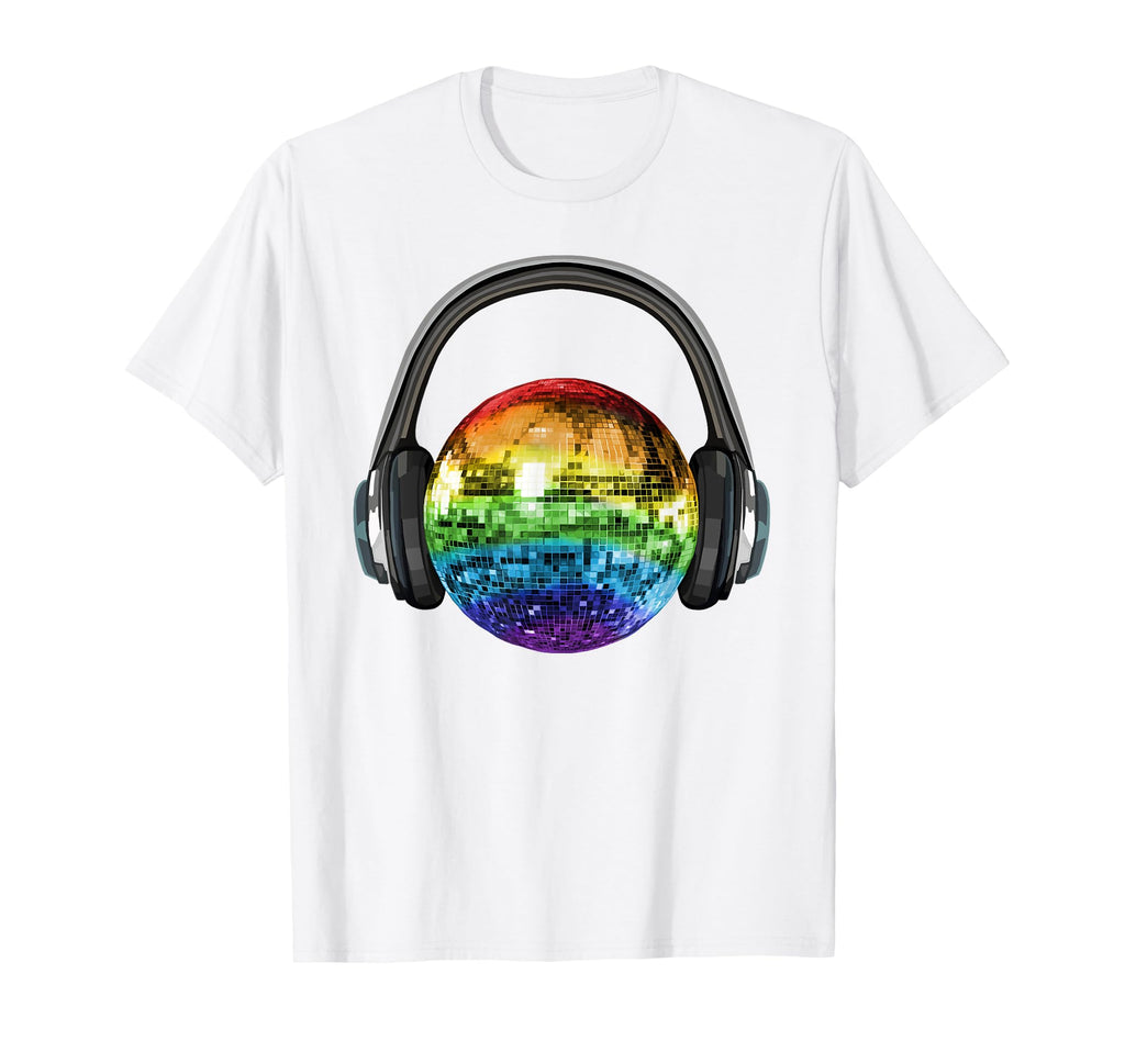 Headphones Rainbow Disco Ball T-Shirt - Minimalist Print Men Women - T-Shirt, Sweatshirt, Hoodie