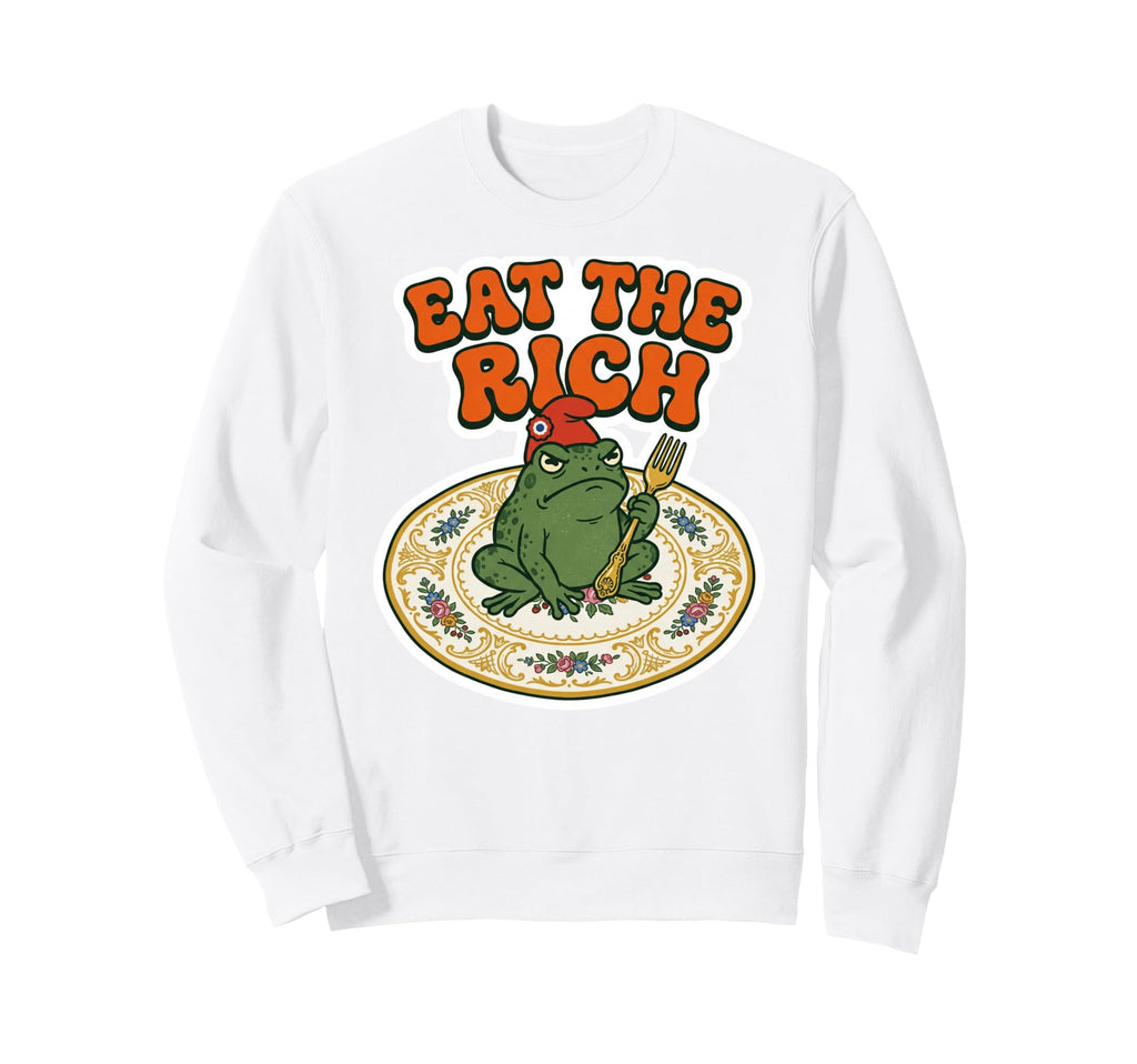 Eat Rich Grumpy Frog 70S Funny Sweatshirt - Minimalist Print for Adults - T-Shirt, Sweatshirt, Hoodie