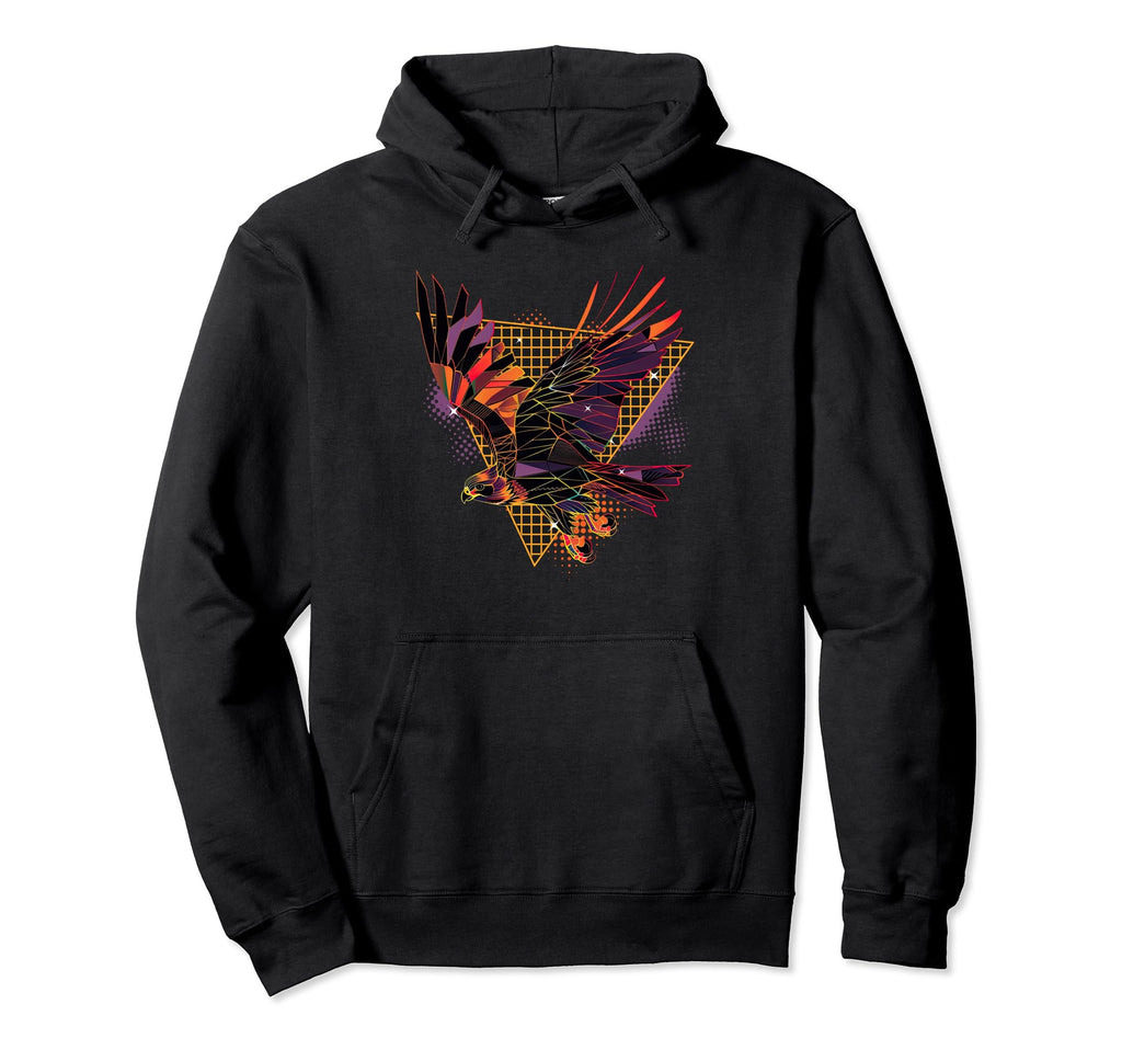 80S Geometric Bird Falcon Synthwave Hoodie - Novelty Apparel for Adults - T-Shirt, Sweatshirt, Hoodie
