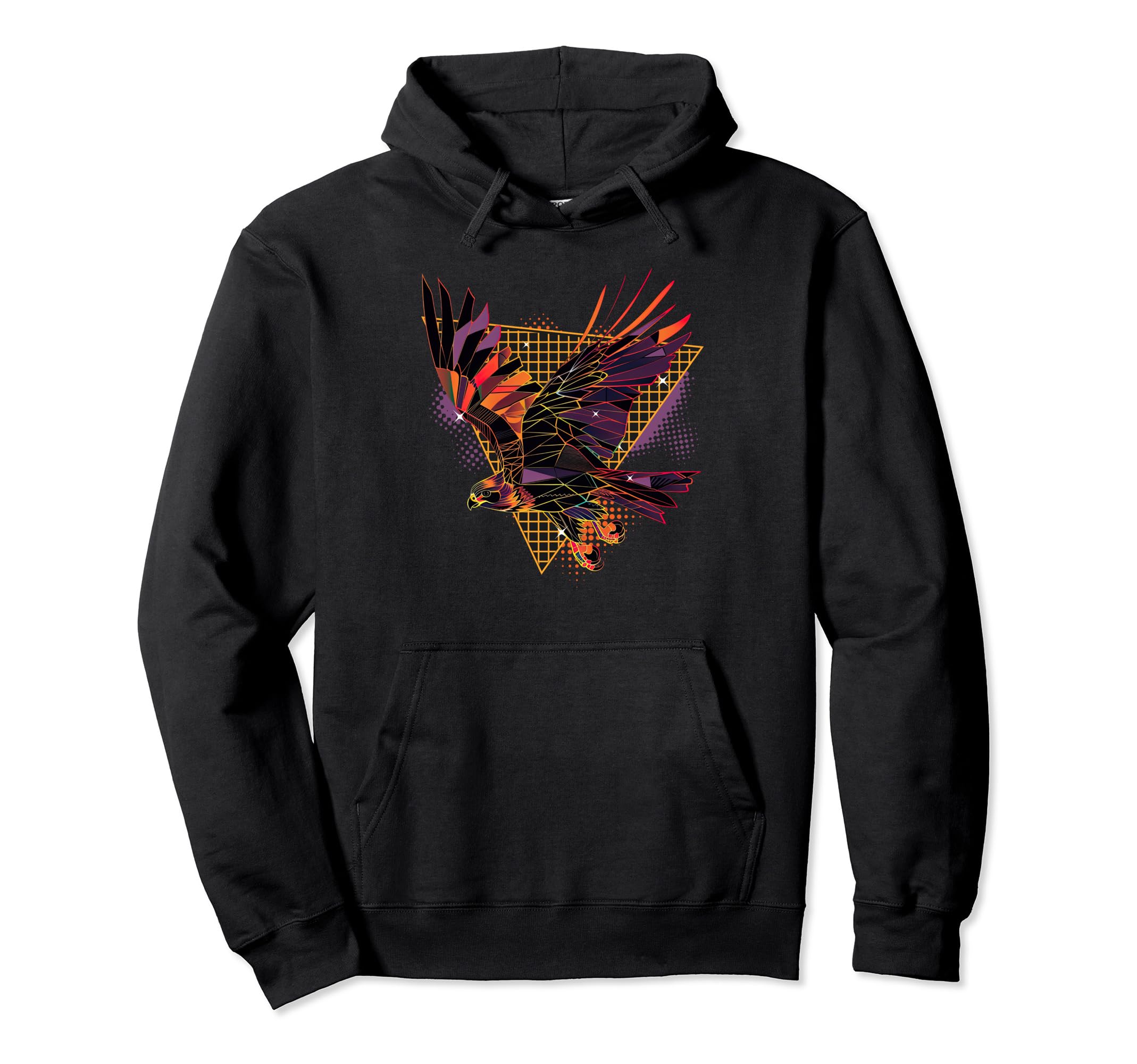 80S Geometric Bird Falcon Synthwave Hoodie - Novelty Apparel for Adults - T-Shirt, Sweatshirt, Hoodie