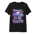 Awake But What Cost Cat Synthwave 80S T-Shirt - Graphic Print Unisex - T-Shirt, Sweatshirt, Hoodie