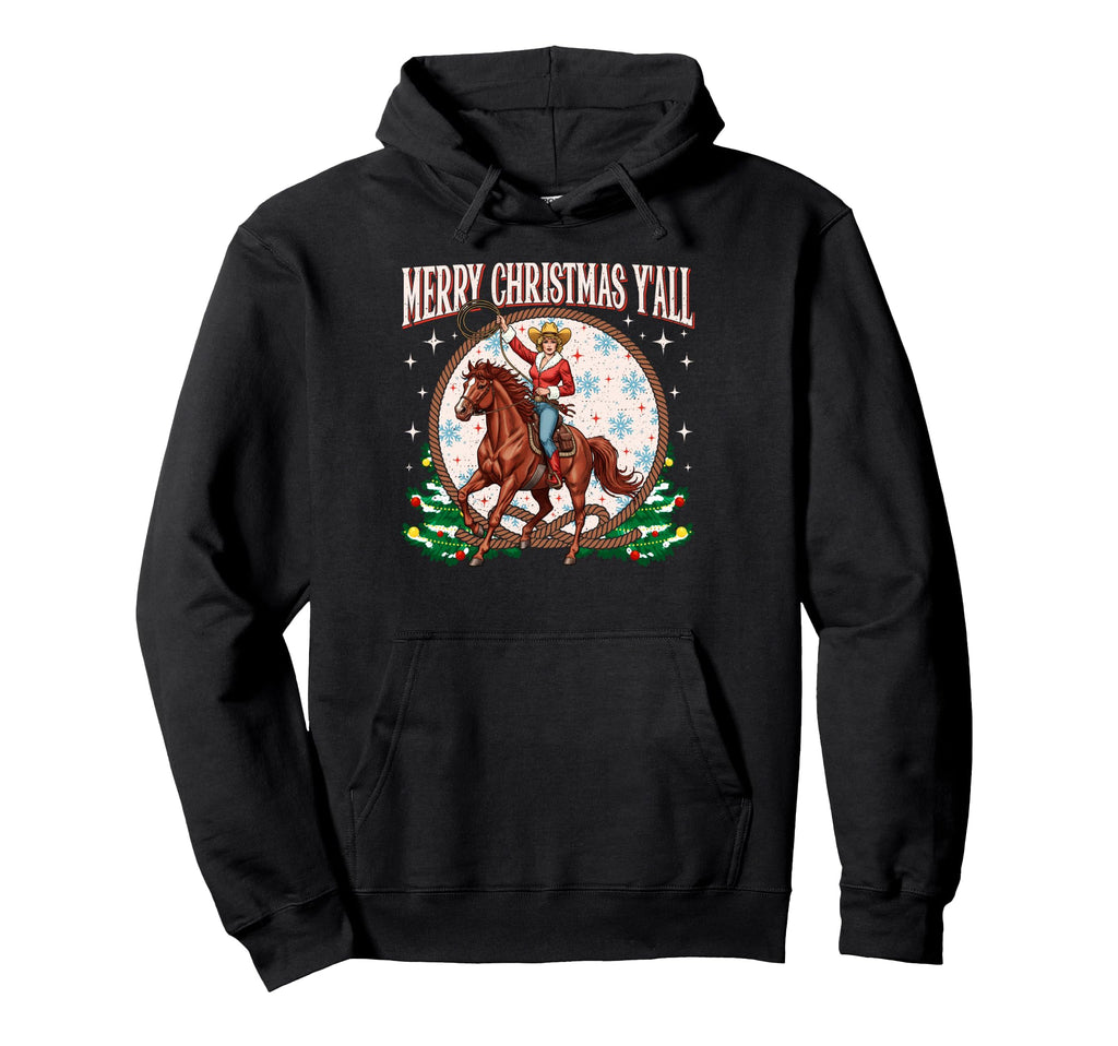 Merry Yall Cowboy Horse Western Hoodie - Unique Graphic for Adults - T-Shirt, Sweatshirt, Hoodie