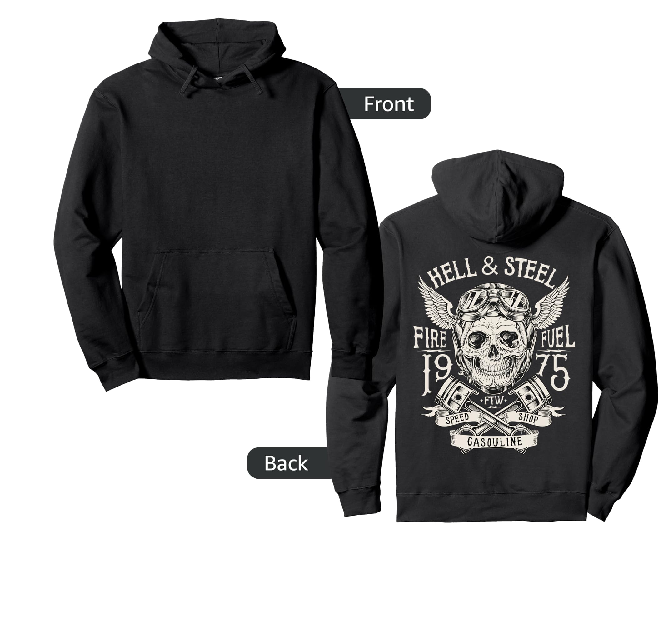 Hell And Steel Skull And Pistons Hoodie - Custom Art Print for Adults - T-Shirt, Sweatshirt, Hoodie