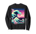 Vaporwave Great Wave Kanagawa Cherry Sweatshirt - Unique Graphic Men Women - T-Shirt, Sweatshirt, Hoodie