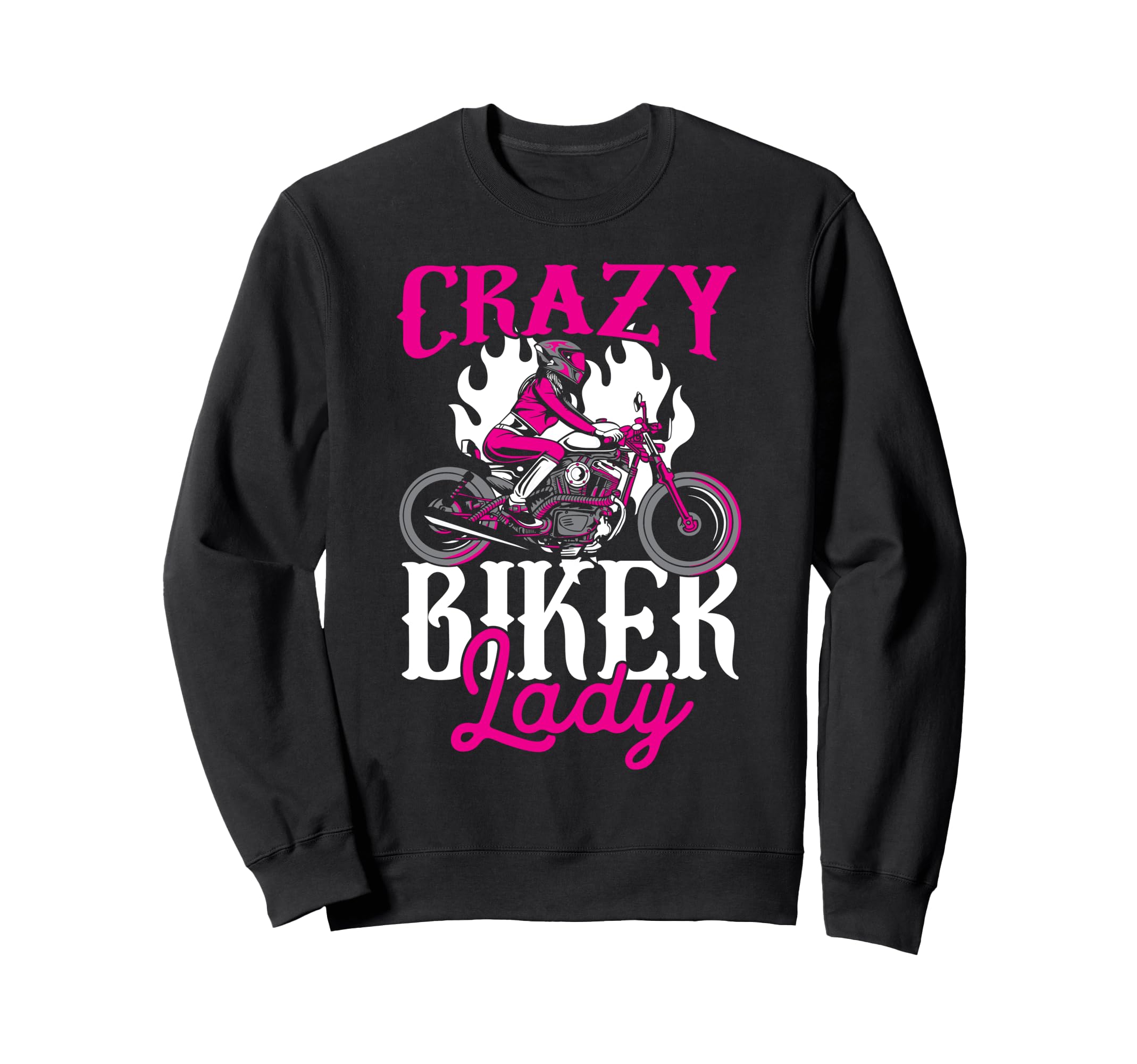 Motorcycle Biker Female Crazy Biker Lady Sweatshirt - Graphic Print Unisex - T-Shirt, Sweatshirt, Hoodie