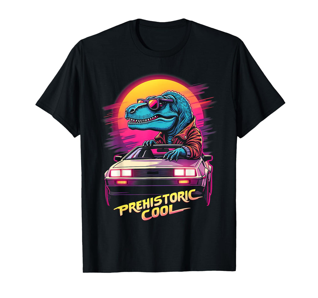 80S Car T Rex Dinosaur Aesthetic T-Shirt - Minimalist Print Unisex - T-Shirt, Sweatshirt, Hoodie