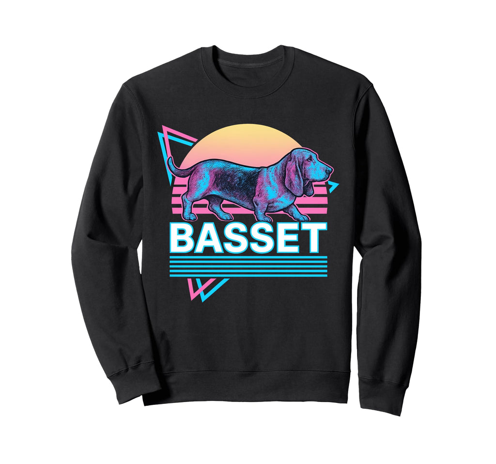 Basset Hound Synthwave Aesthetic Sweatshirt - Trendy Graphic for Adults - T-Shirt, Sweatshirt, Hoodie