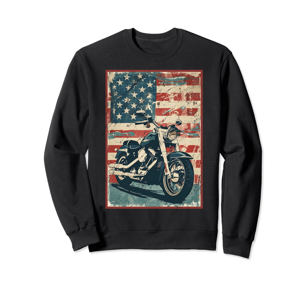 Usa Biker American Flag Motorcycle Sweatshirt - Novelty Apparel for Adults - T-Shirt, Sweatshirt, Hoodie