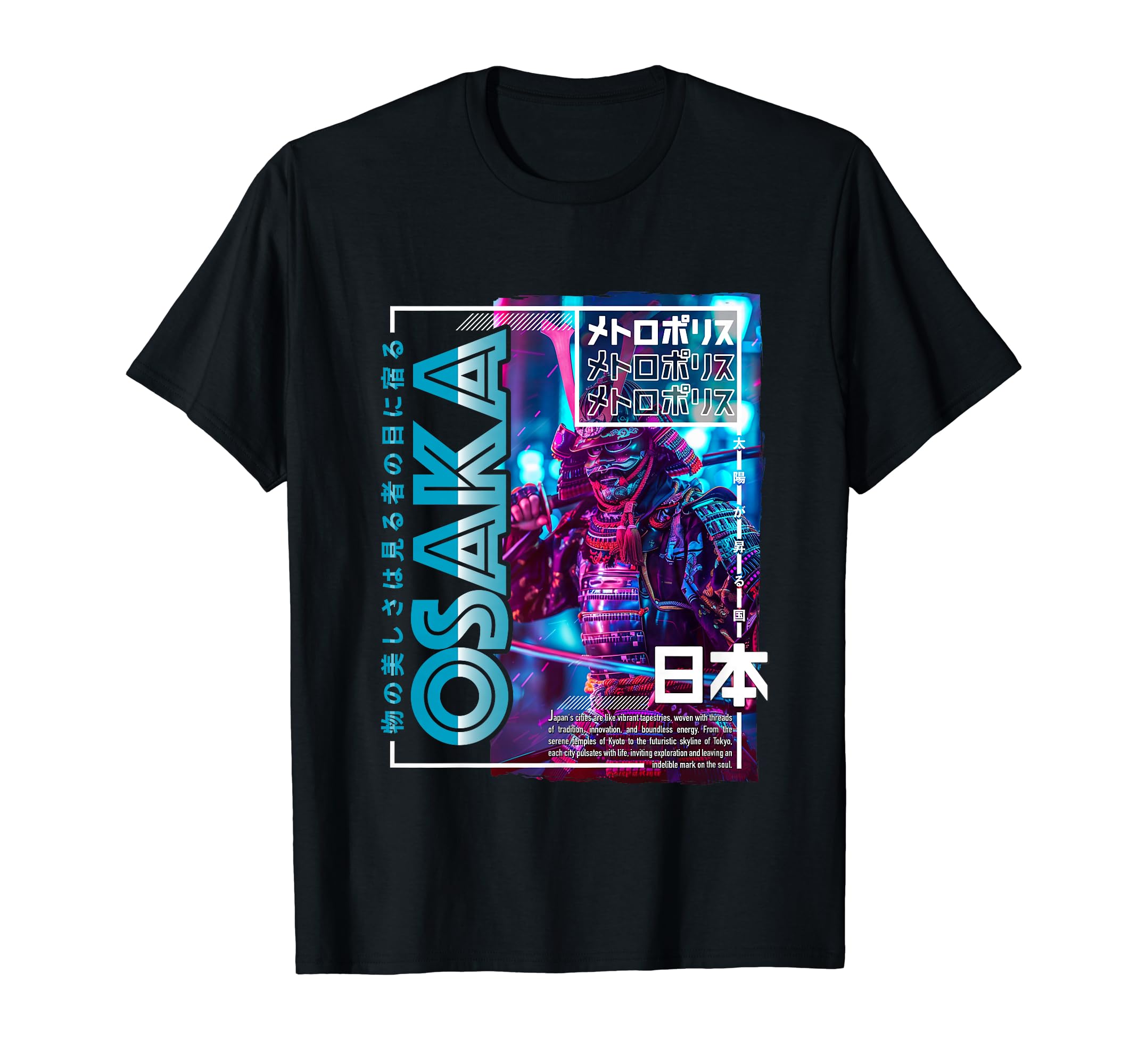 Osaka City 80S Synthwave Samurai Japan T-Shirt - Custom Art Print Unisex - T-Shirt, Sweatshirt, Hoodie