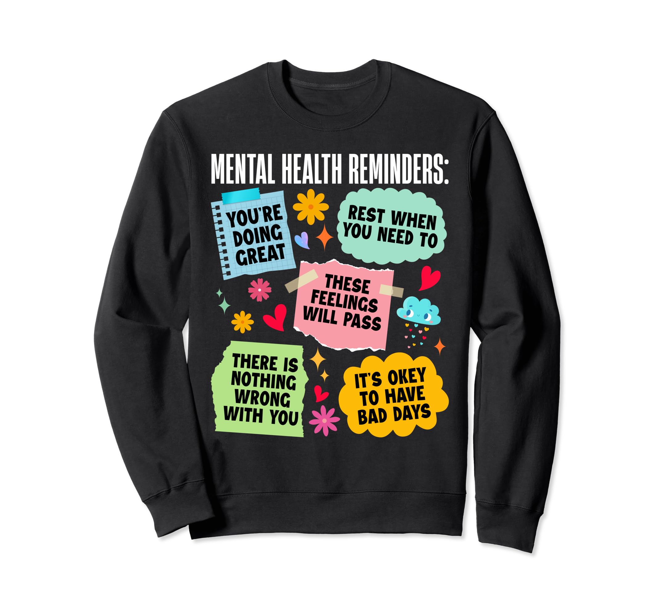 Groovy Mental Health Reminders Sweatshirt - Aesthetic Graphic Men Women - T-Shirt, Sweatshirt, Hoodie