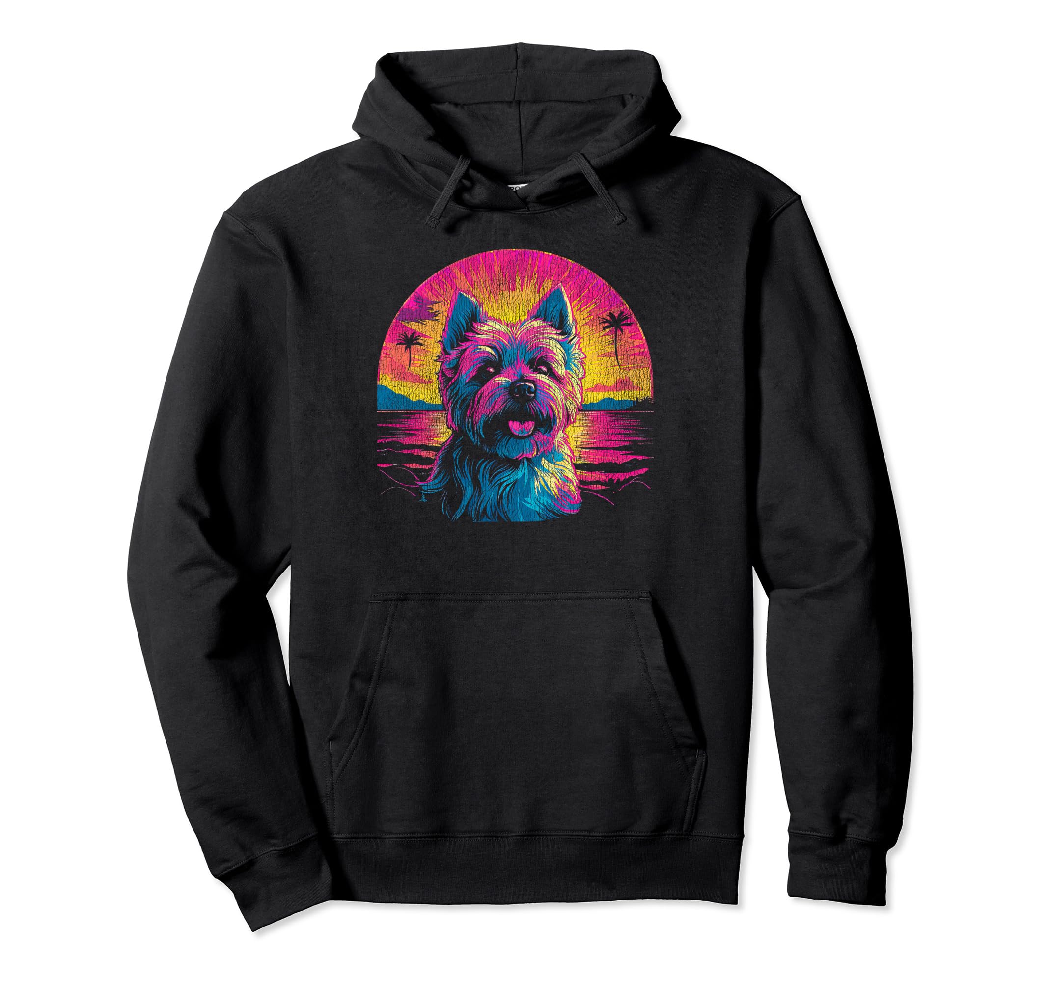 West Highland White Terrier 80S Sunset Hoodie - Novelty Apparel Unisex - T-Shirt, Sweatshirt, Hoodie
