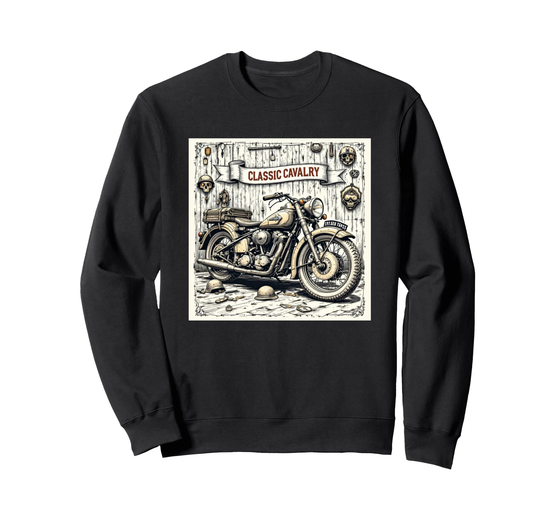 Motorcycle Old School Army Bike Sweatshirt - Custom Art Print for Adults - T-Shirt, Sweatshirt, Hoodie