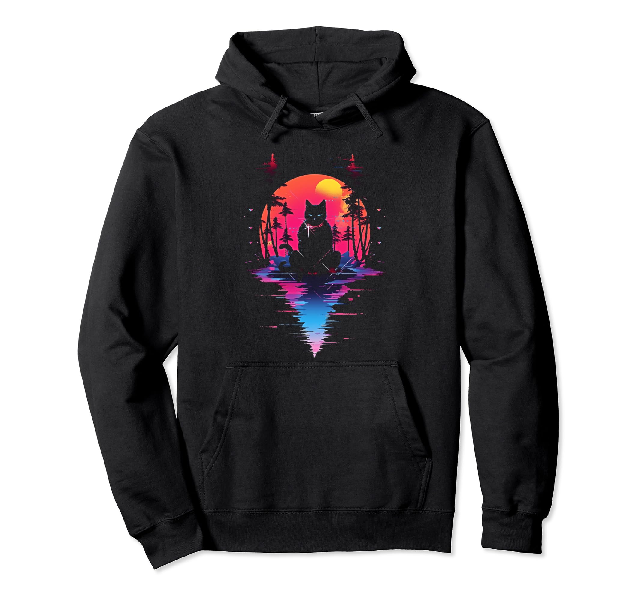 Synthwave Cat Samurai Mediation Hoodie - Fun Novelty Design Unisex - T-Shirt, Sweatshirt, Hoodie