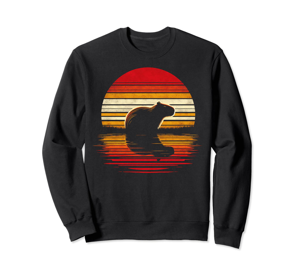 Capybara Sunset Safari 70S Sweatshirt - Streetwear Style for Adults - T-Shirt, Sweatshirt, Hoodie