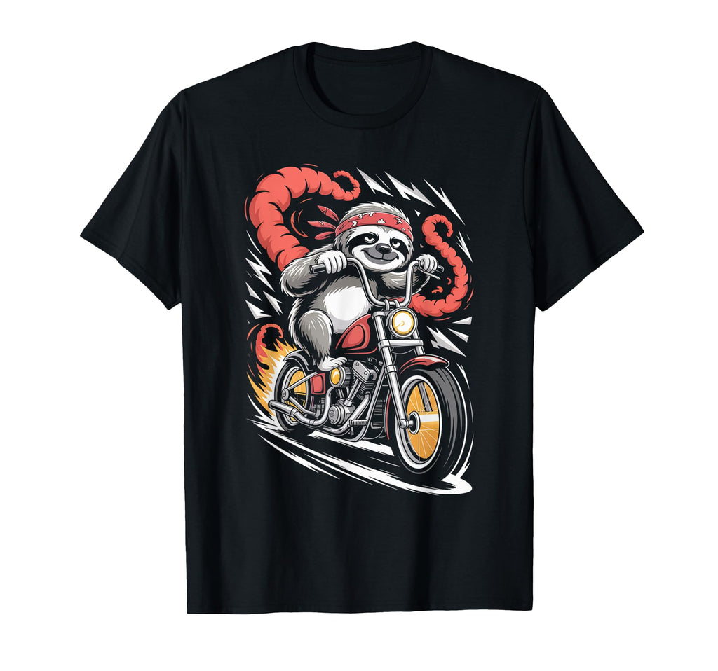 Sloth Biker Riding Motorcycle Outfit T-Shirt - Novelty Apparel for Adults - T-Shirt, Sweatshirt, Hoodie