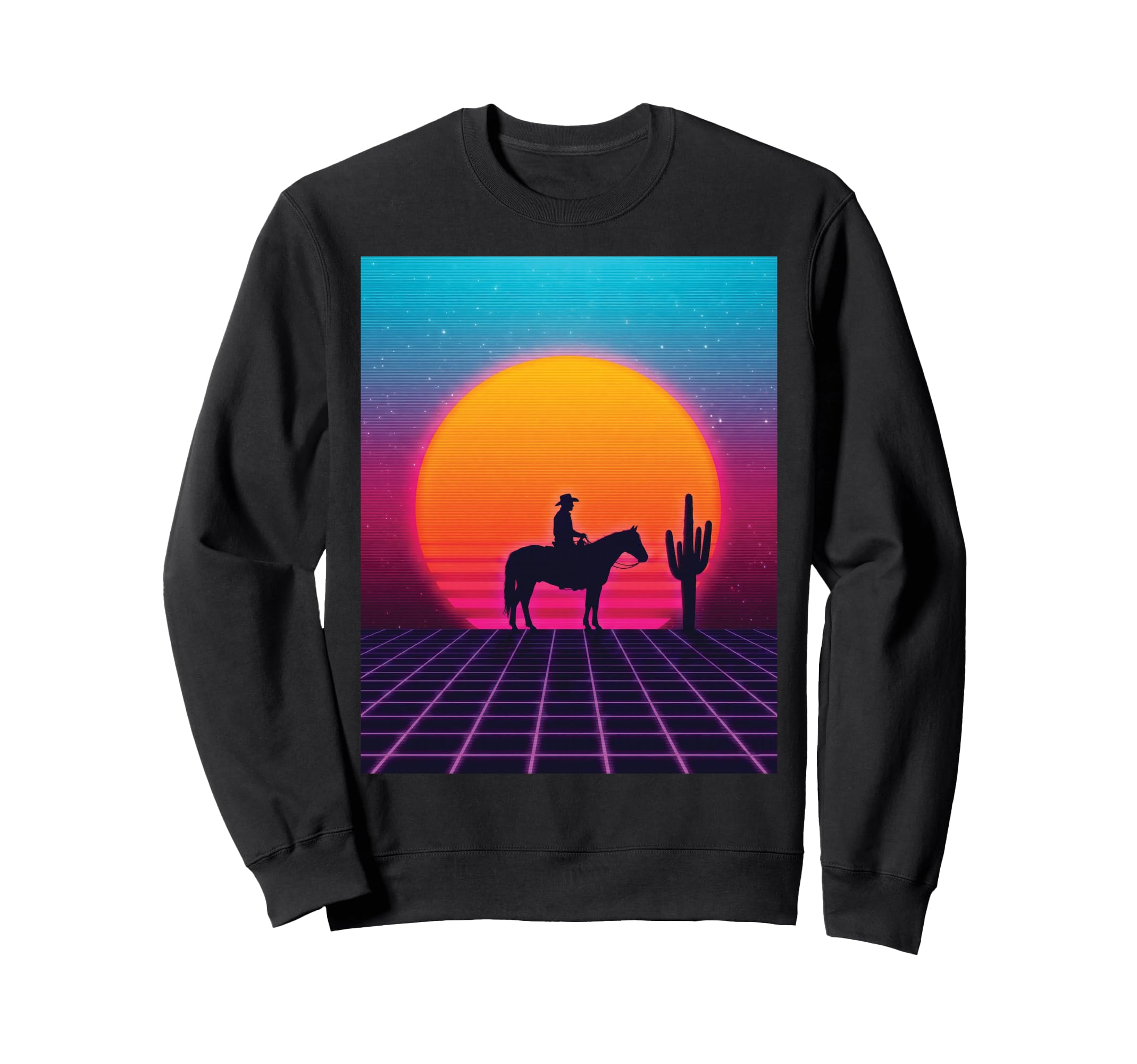 Synthwave Cowboy Retrowave 80S Sweatshirt - Streetwear Style for Adults - T-Shirt, Sweatshirt, Hoodie
